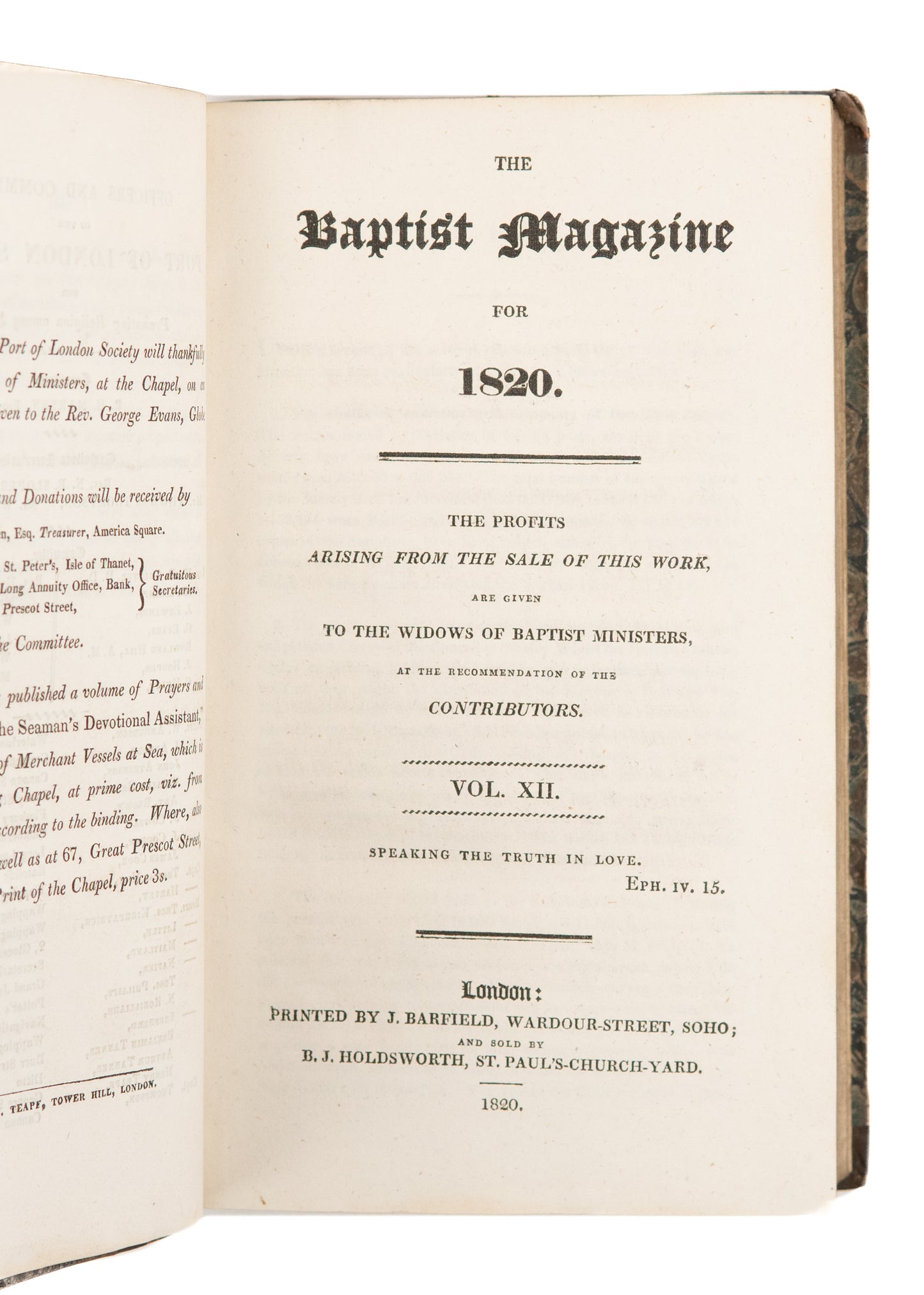 1820 BAPTIST MAGAZINE. Superb Provenance. Missions, Slavery, Religious Liberty &c.