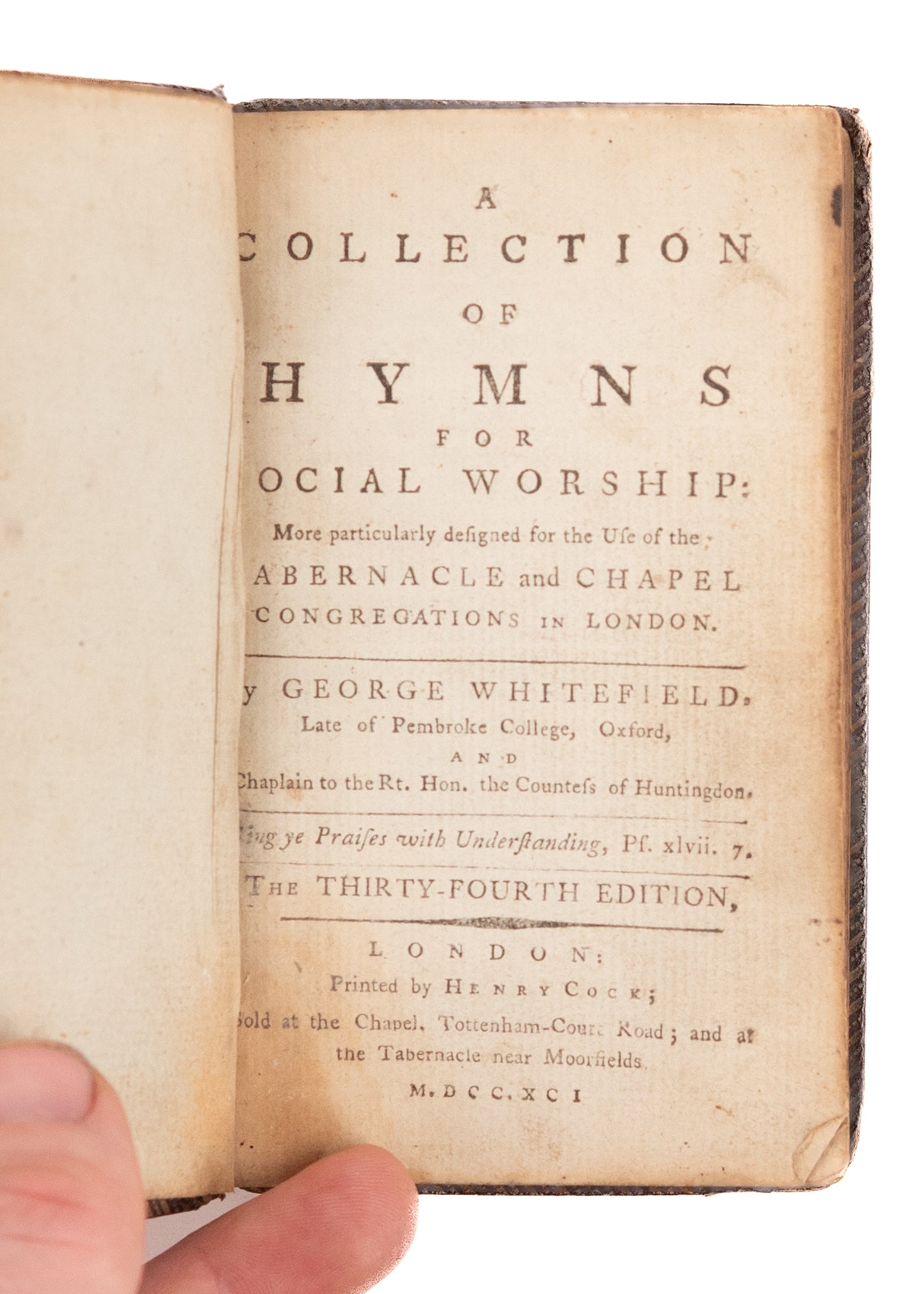 1791 GEORGE WHITEFIELD. A Collection of Hymns for Social Worship. Rare Great Awakening  Hymnal.