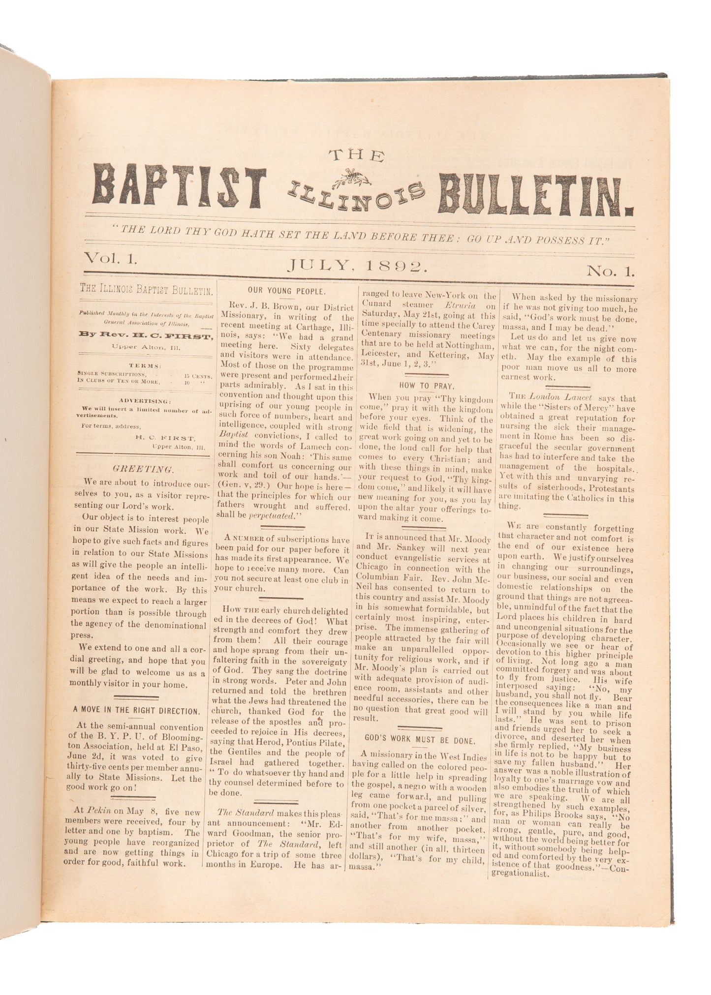 1892-1898 ILLINOIS BAPTIST BULLETIN. Rare Six Years of Revival, Missions, Baptist History, etc.