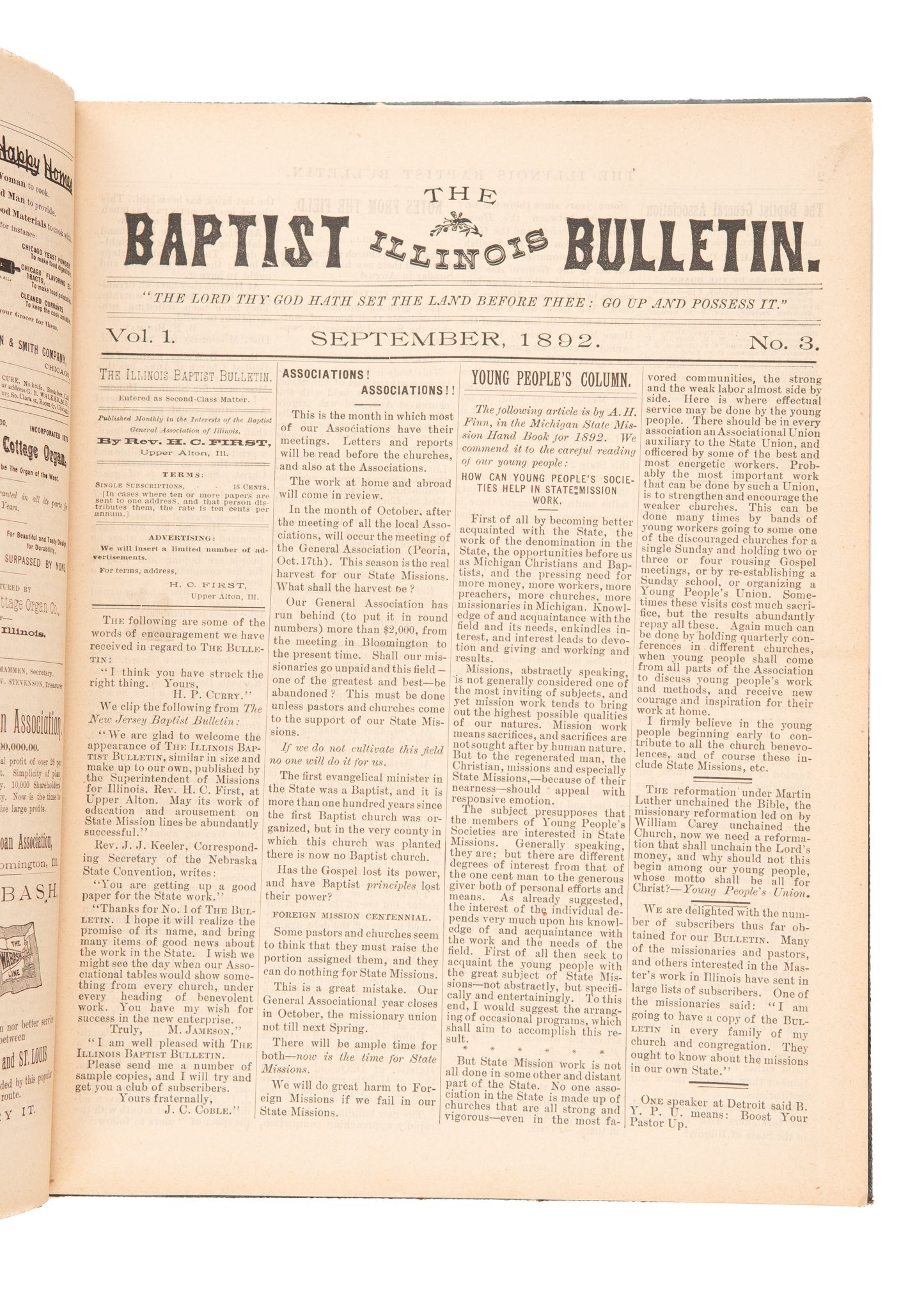 1892-1898 ILLINOIS BAPTIST BULLETIN. Rare Six Years of Revival, Missions, Baptist History, etc.