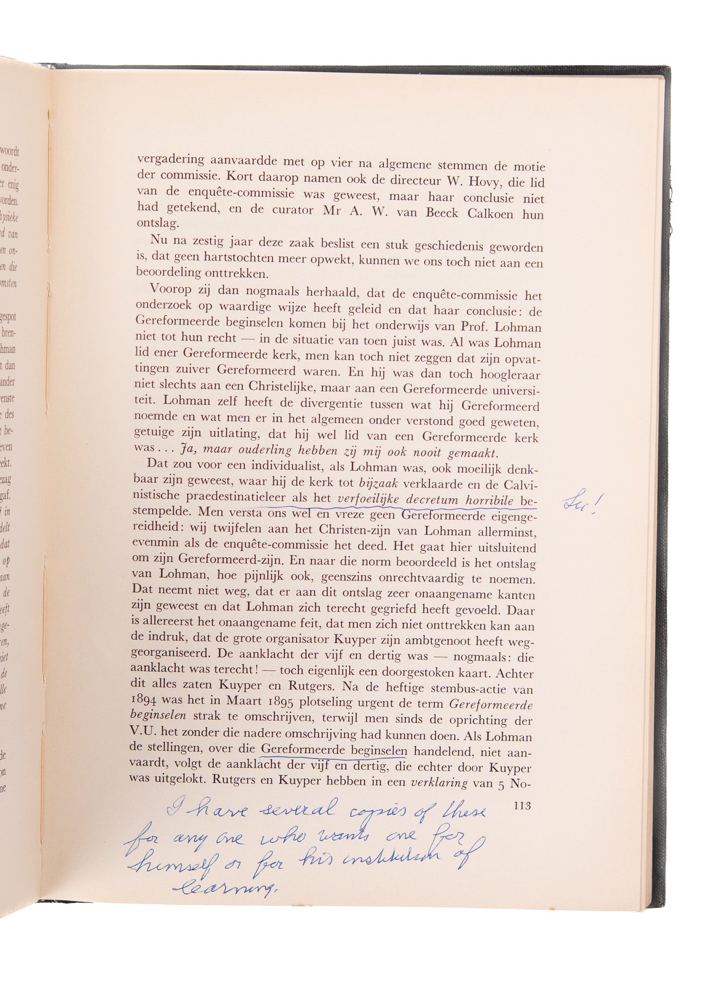 1955 CORNELIUS VAN TIL. Presentation Copy of History of Abraham Kuyper & Free University.