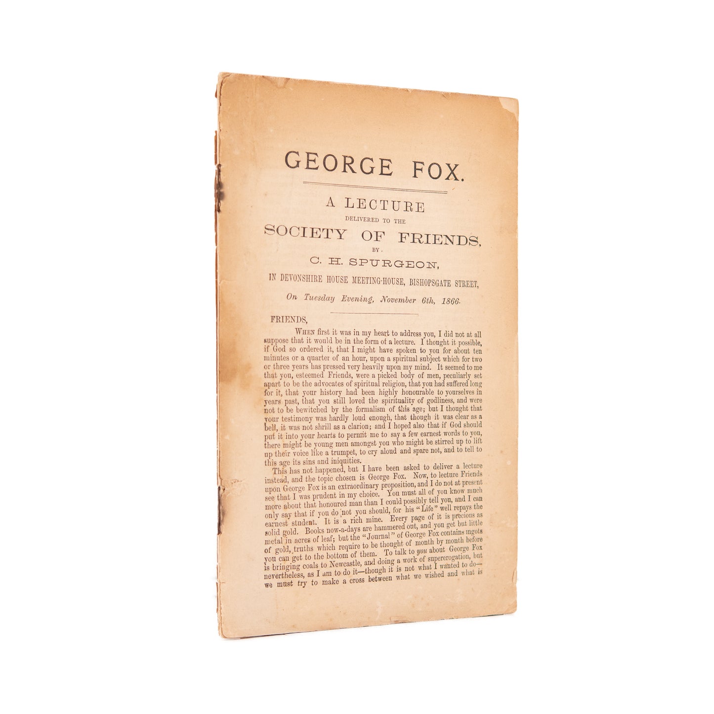 1866 C. H. SPURGEON. Lecture on George Fox before the Society of Friends. Very Rare.