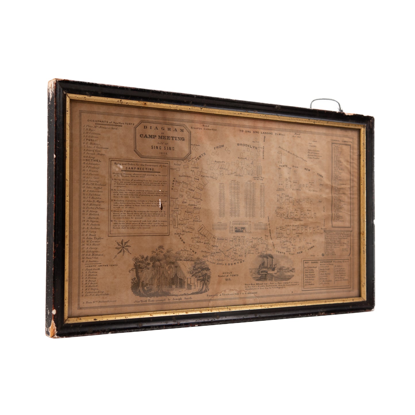 1838 SING SING CAMP MEETING. An Irreplaceable Lithograph Camp Layout Used at the 1838 Sing Sing Camp Meeting.