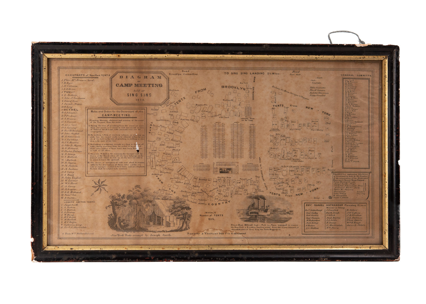 1838 SING SING CAMP MEETING. An Irreplaceable Lithograph Camp Layout Used at the 1838 Sing Sing Camp Meeting.