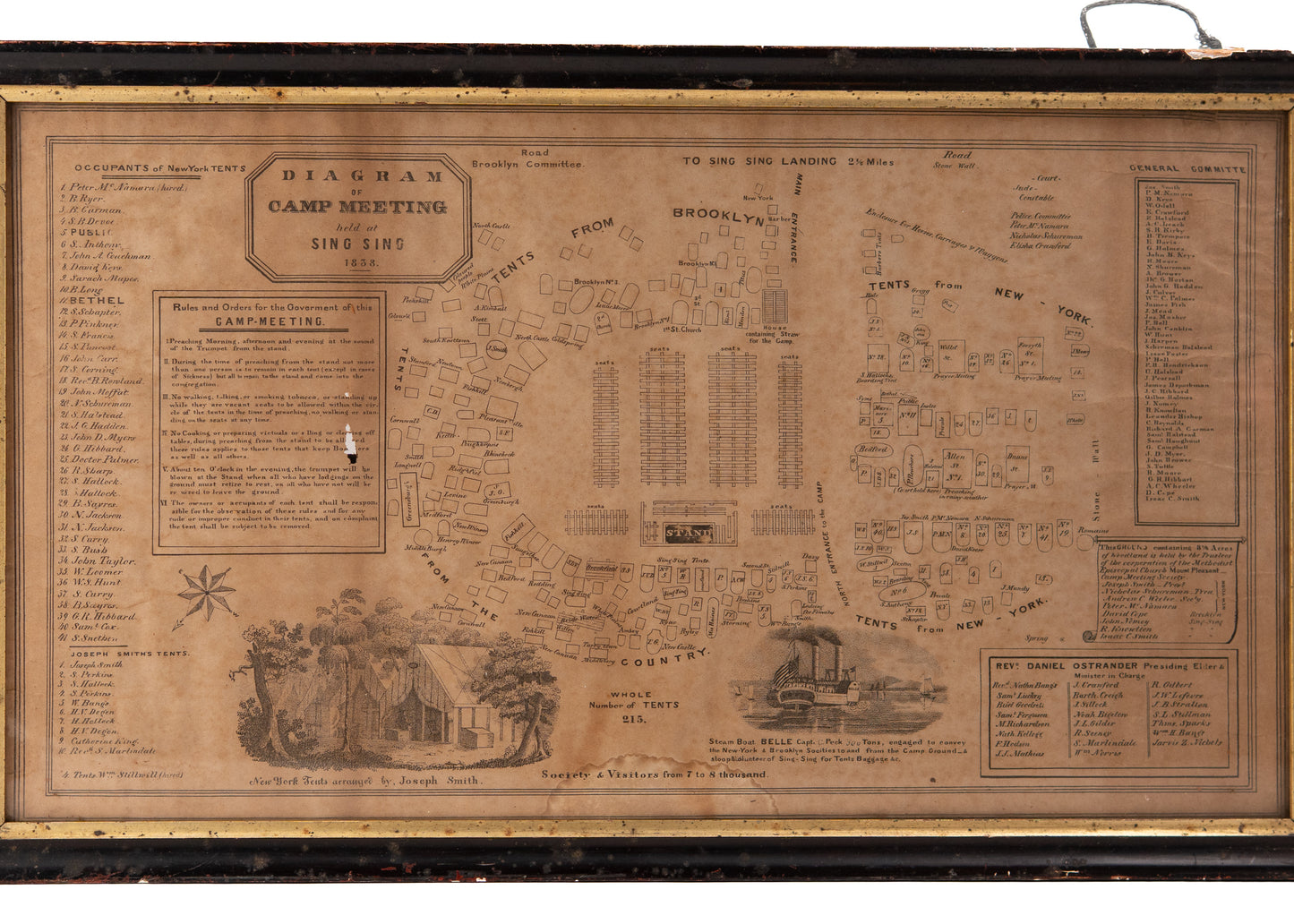 1838 SING SING CAMP MEETING. An Irreplaceable Lithograph Camp Layout Used at the 1838 Sing Sing Camp Meeting.