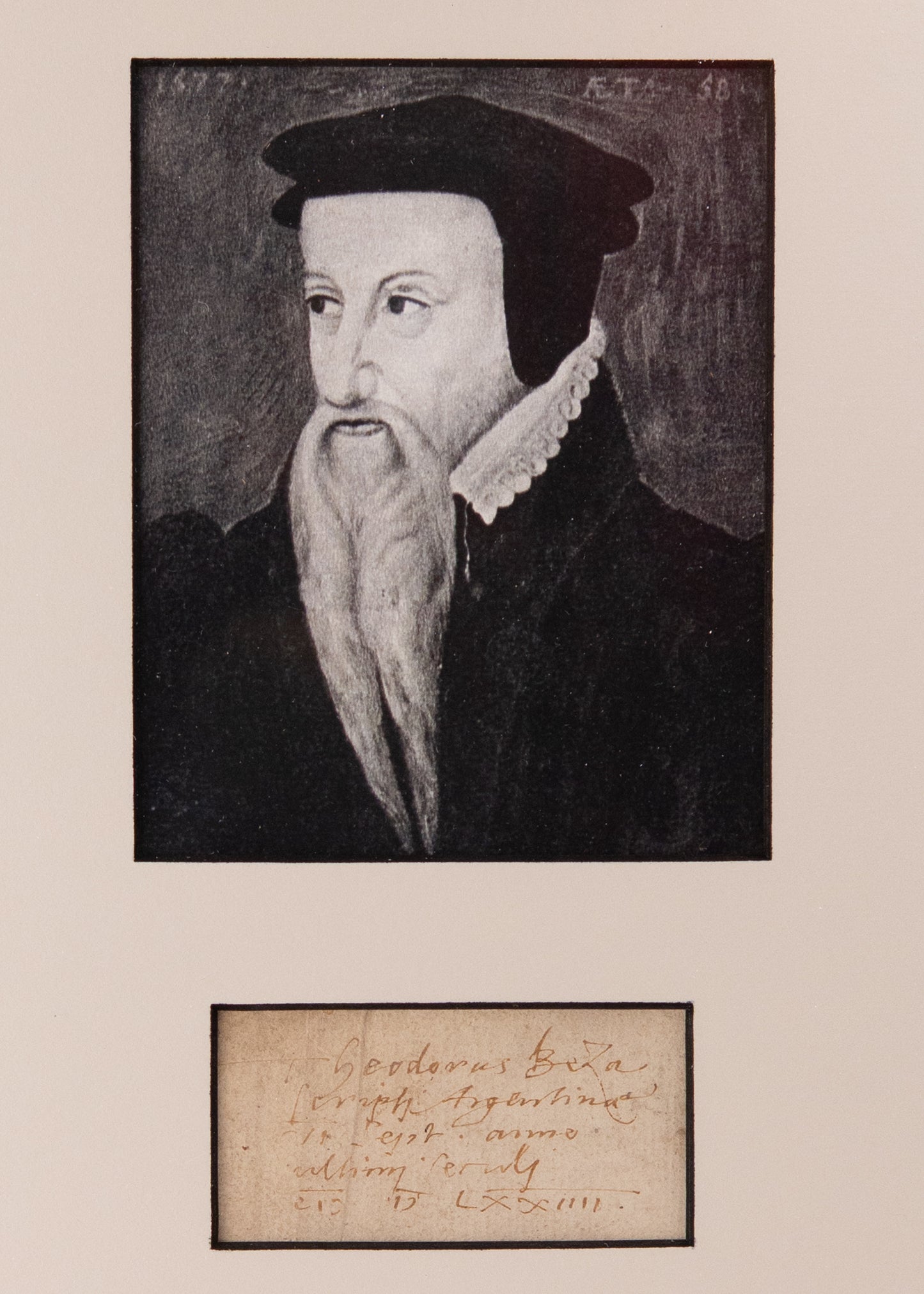 1574 THEODORE BEZA. Fine Autographed Inscription to the Suffering Reformation Protestants of Strasbourg