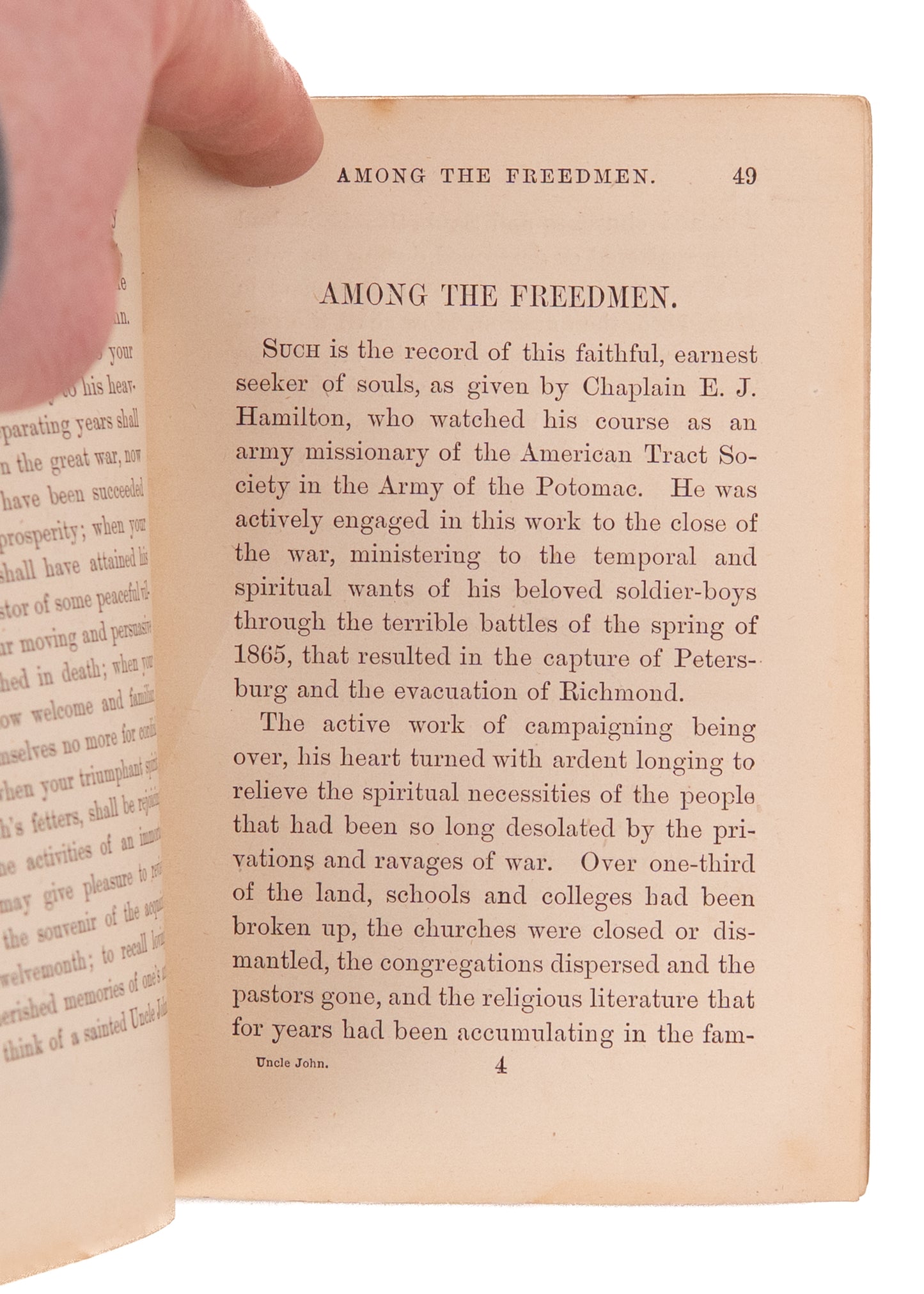 1867 MISSIONARY TO FREED SLAVES. Uncle John in the Army Among the Freedmen. 1st Edition