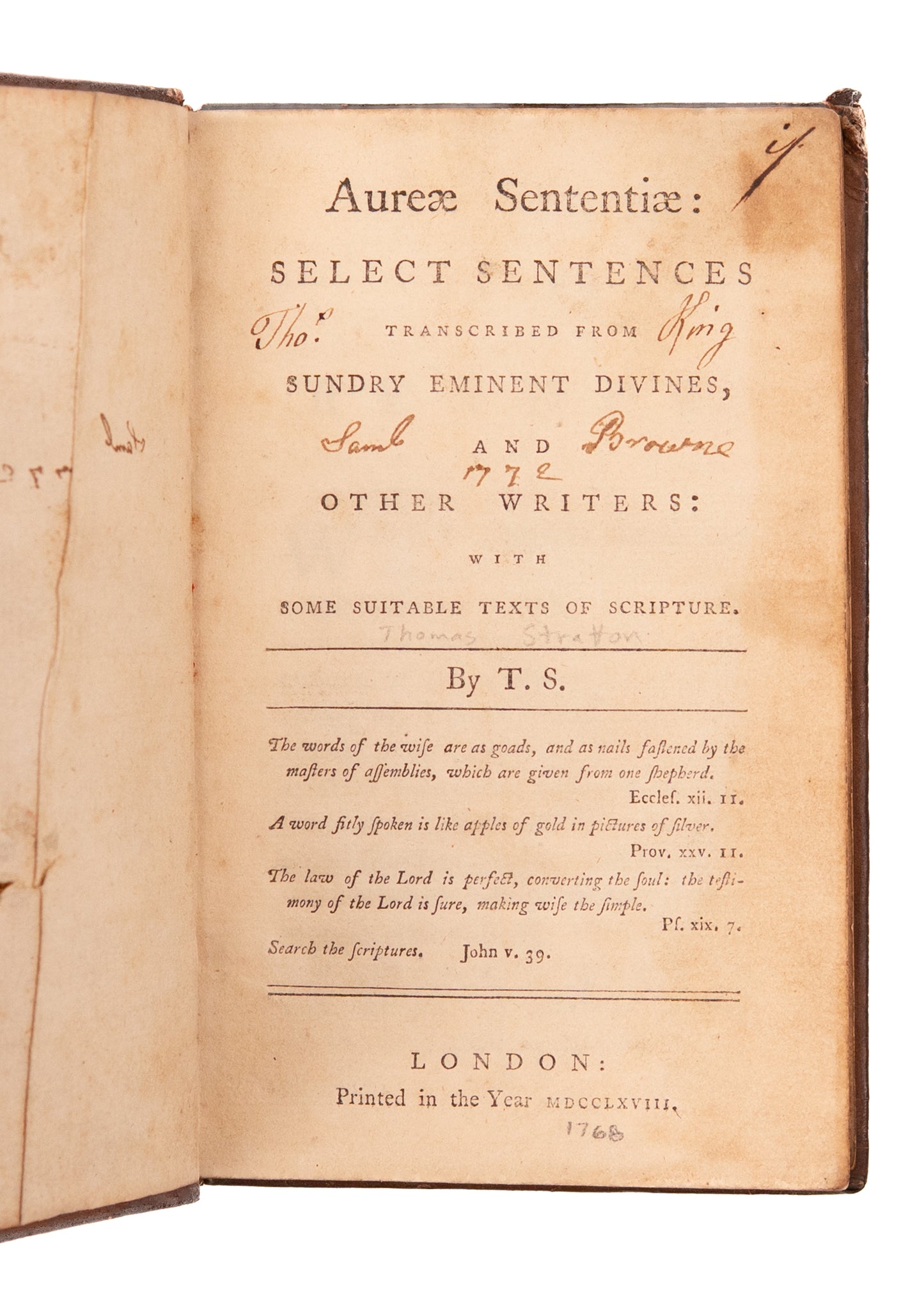 1768 PURITAN & REFORMATION GEMS. Rare Select Sentences from Eminent Non-Conformist Divines