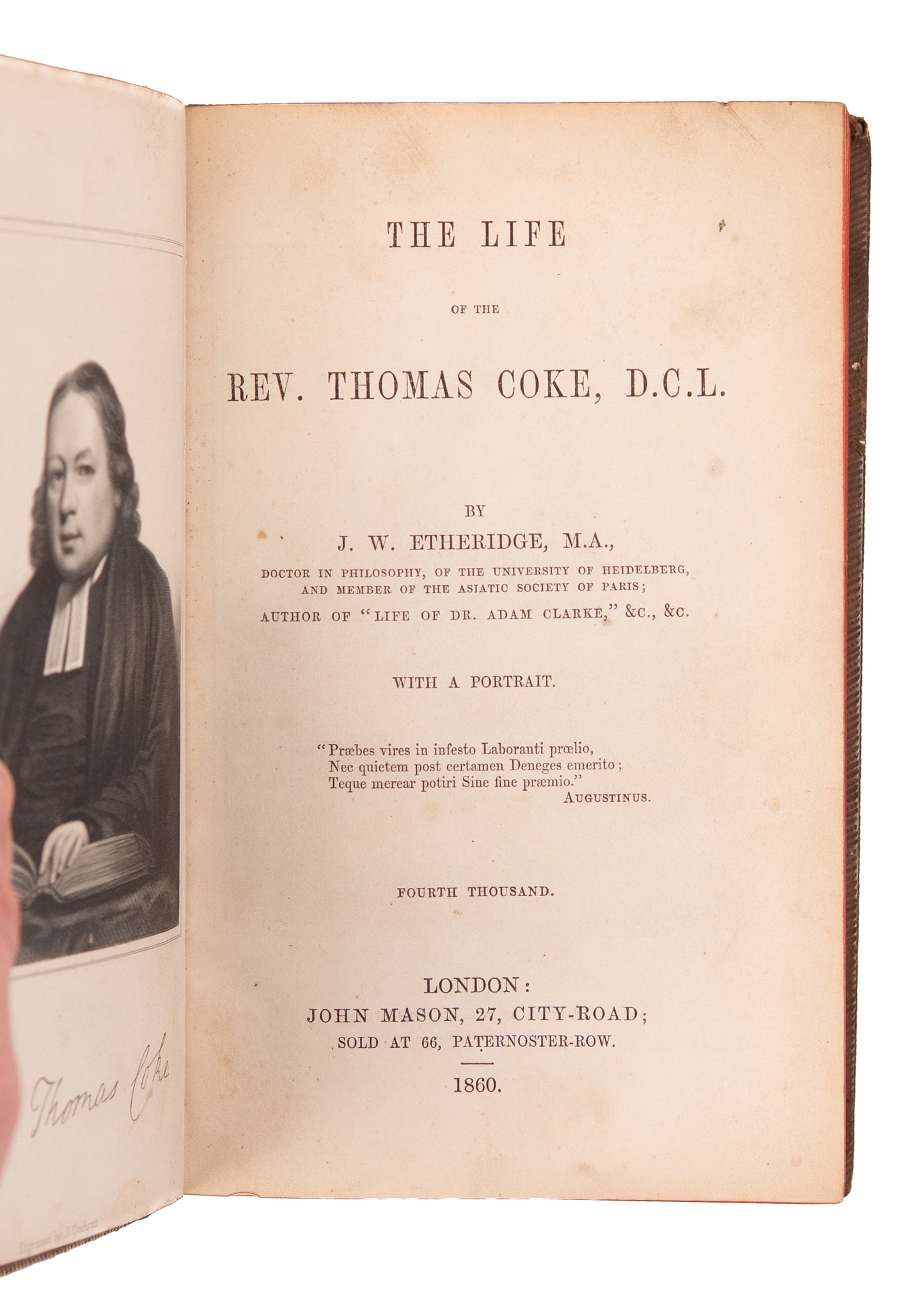 1860 THOMAS COKE. First Edition Methodist Biography in Fine Presentation Leather Binding.