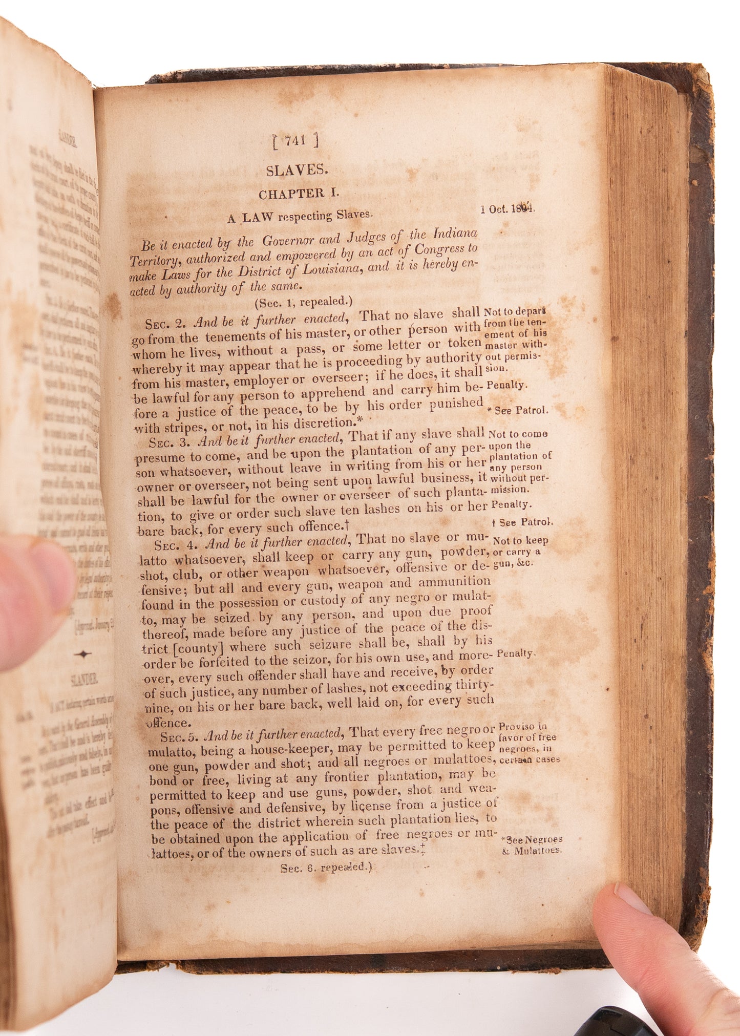 1825 MISSOURI SLAVE LAWS &c. First Edition of Laws of Missouri with Early Settler Provenance.