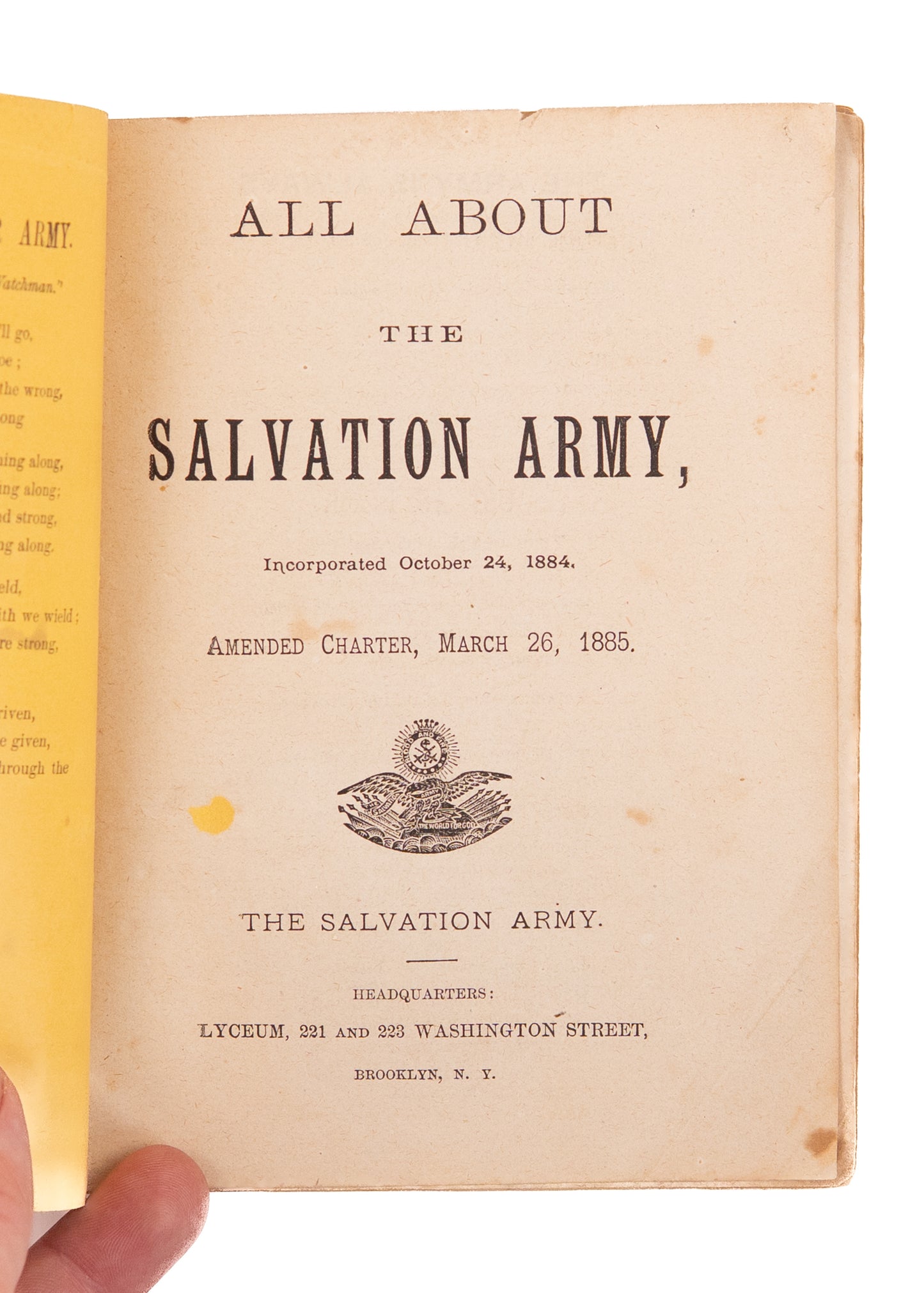 1886 SALVATION ARMY. All About the Salvation Army. Early American S.A. Imprint