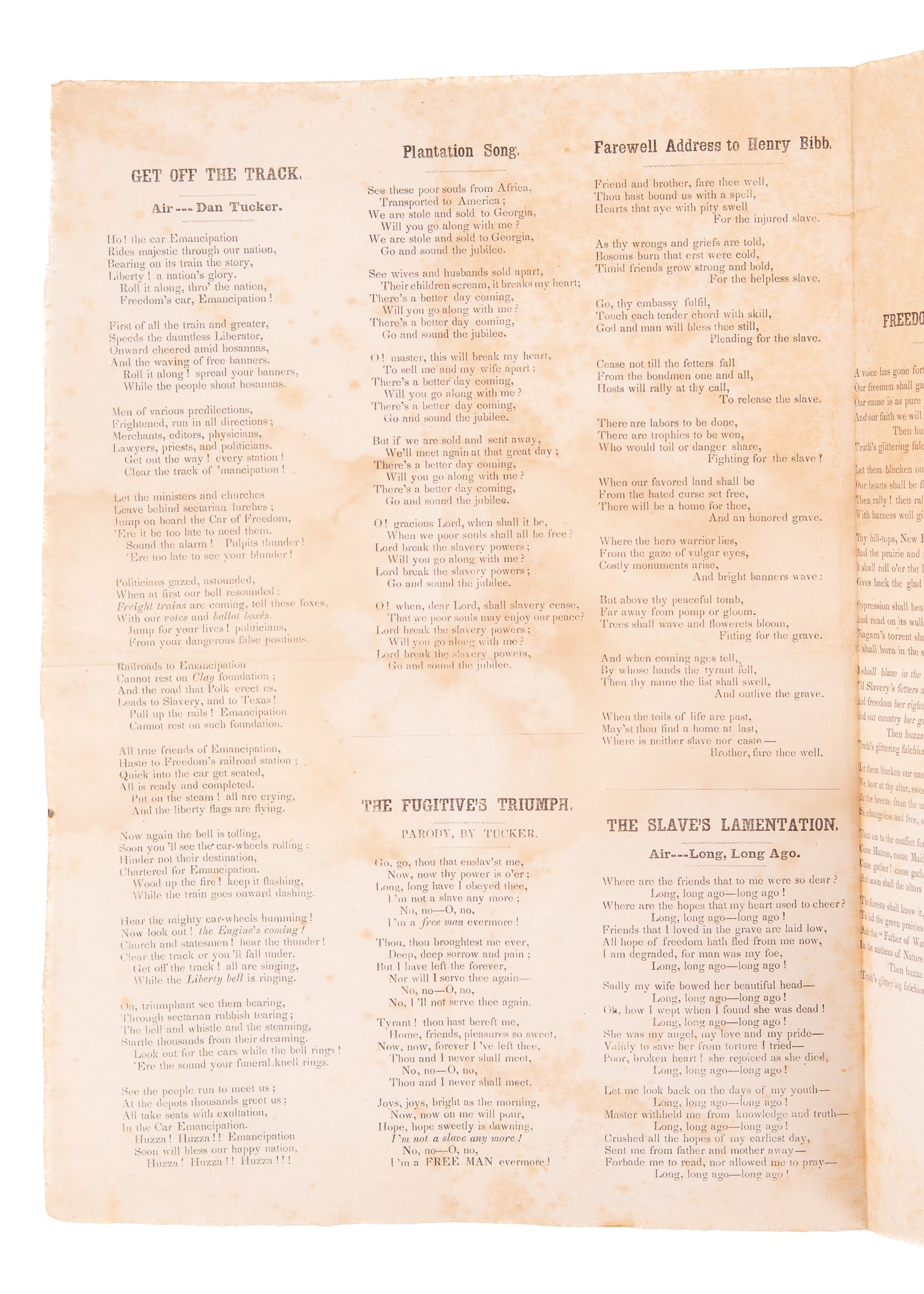 1844 ANTI-SLAVERY. Very Rare Broadside Song Sheet for 1840's Anti-Slavery Gathering.