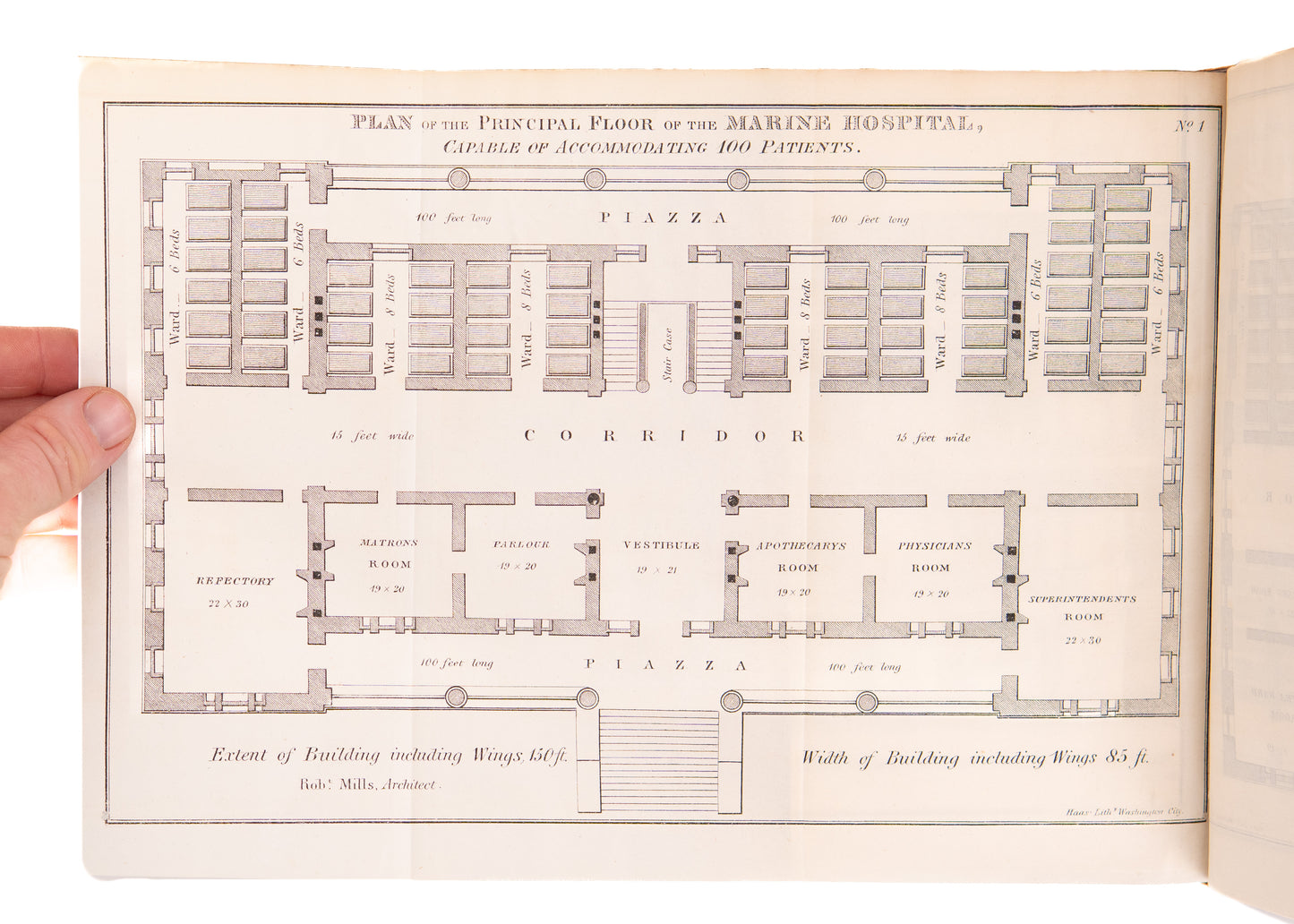1837 ROBERT MILLS - AMERICAN ARCHITECT. Plans for Marine Hospitals No. 1 & 2. Scarce.