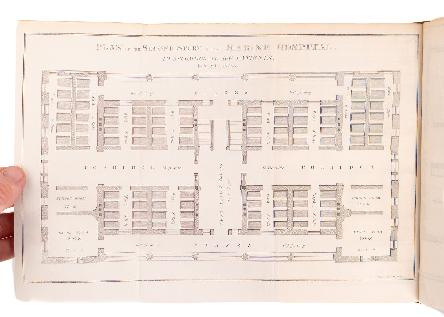 1837 ROBERT MILLS - AMERICAN ARCHITECT. Plans for Marine Hospitals No. 1 & 2. Scarce.