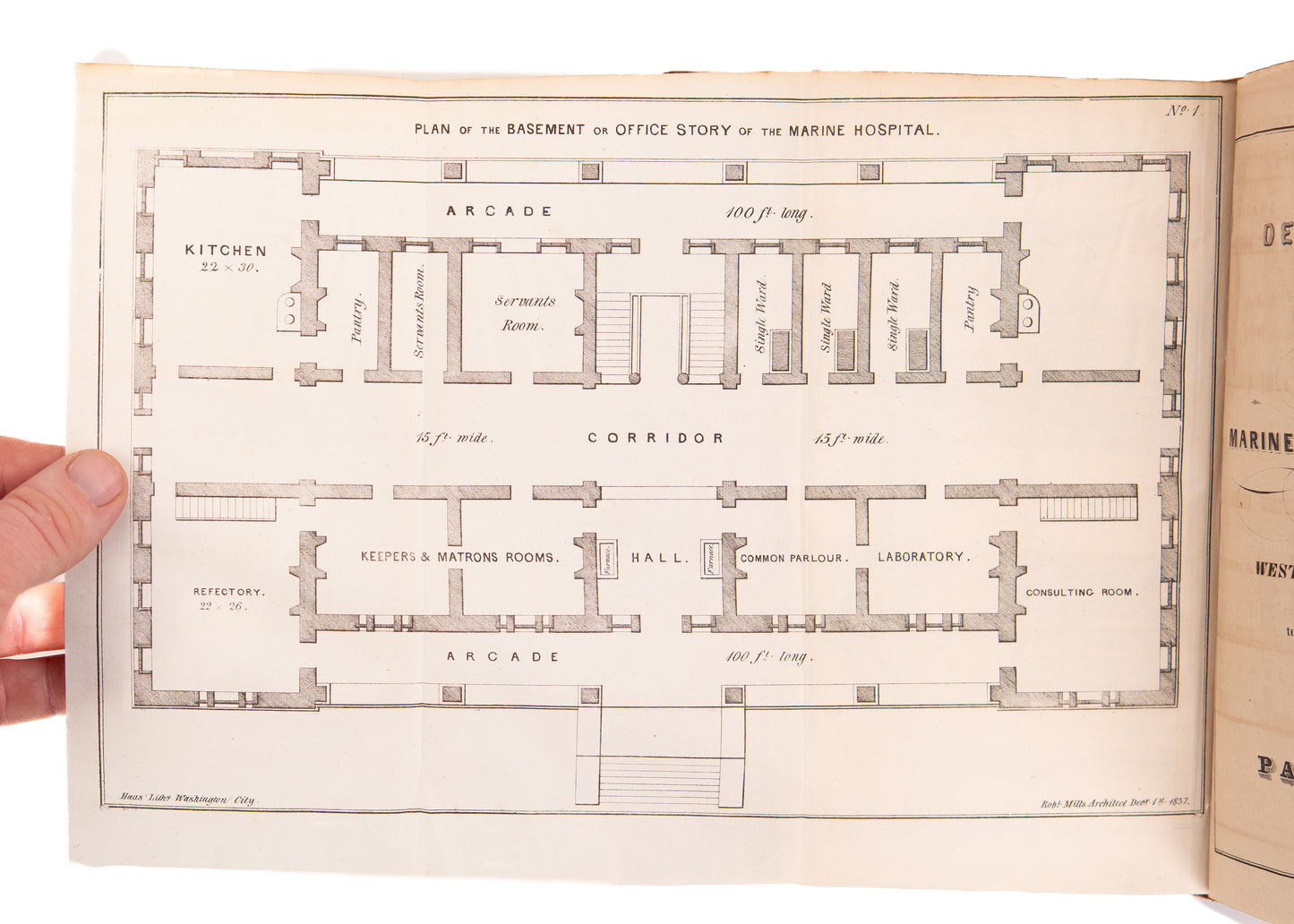 1837 ROBERT MILLS - AMERICAN ARCHITECT. Plans for Marine Hospitals No. 1 & 2. Scarce.