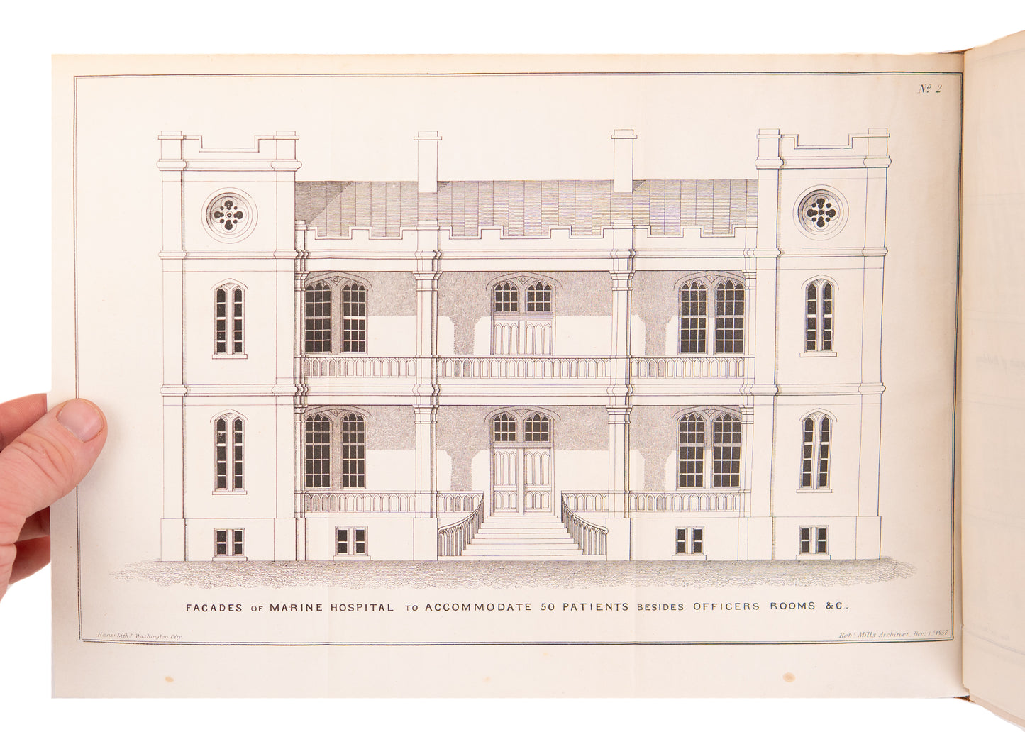 1837 ROBERT MILLS - AMERICAN ARCHITECT. Plans for Marine Hospitals No. 1 & 2. Scarce.