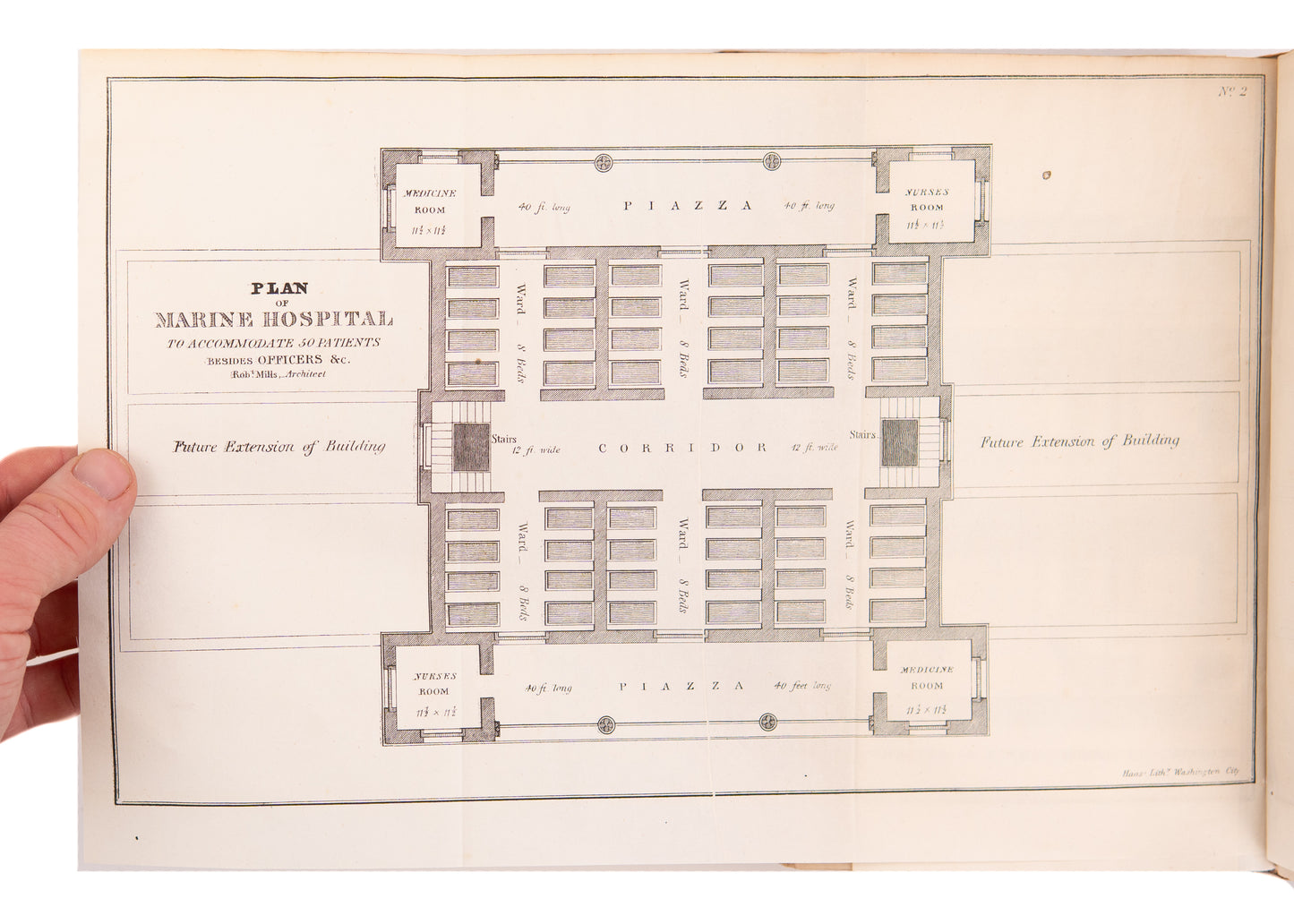 1837 ROBERT MILLS - AMERICAN ARCHITECT. Plans for Marine Hospitals No. 1 & 2. Scarce.
