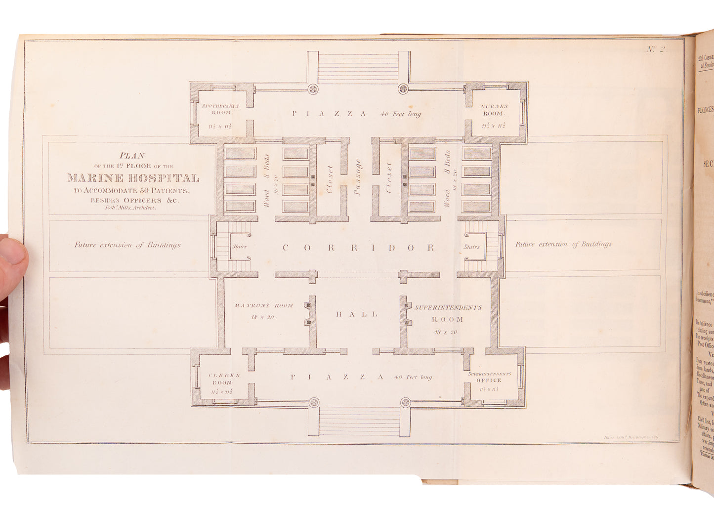 1837 ROBERT MILLS - AMERICAN ARCHITECT. Plans for Marine Hospitals No. 1 & 2. Scarce.