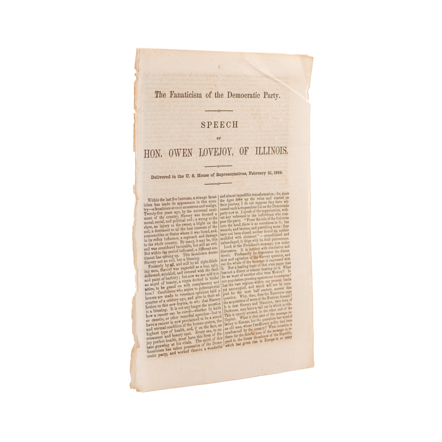 1860 OWEN LOVEJOY. The Fanaticism of the Democratic Party. Brother of Abolitionist Martyr, Elijah P. Lovejoy.