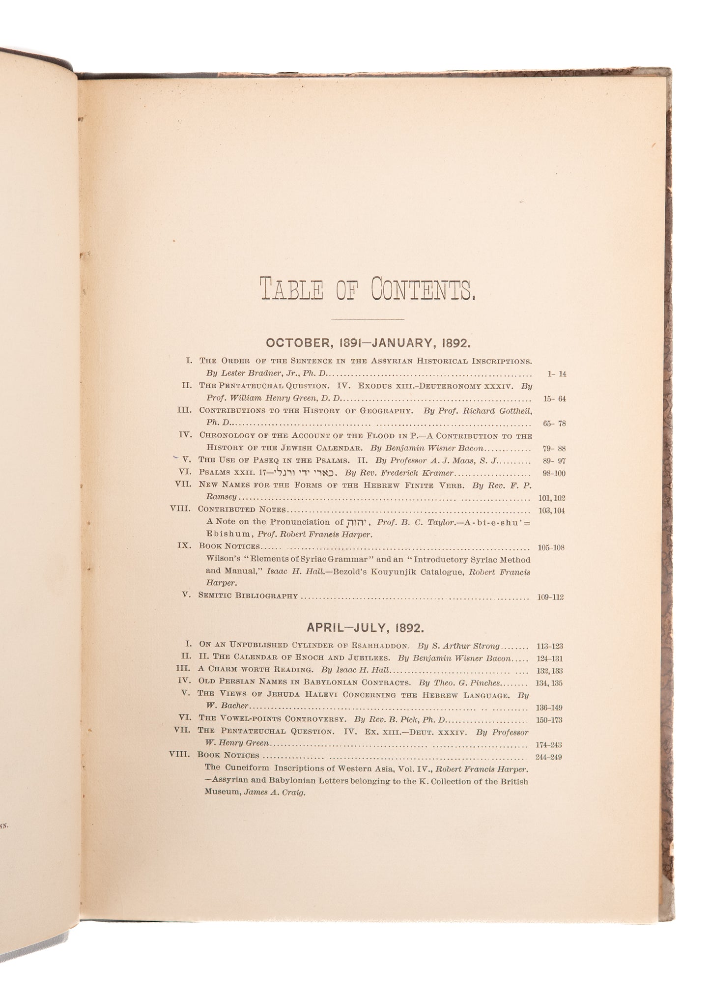 1889-1893 HEBRAICA. First Academic Journal Dedicated to Hebrew & Semitic Studies in America.