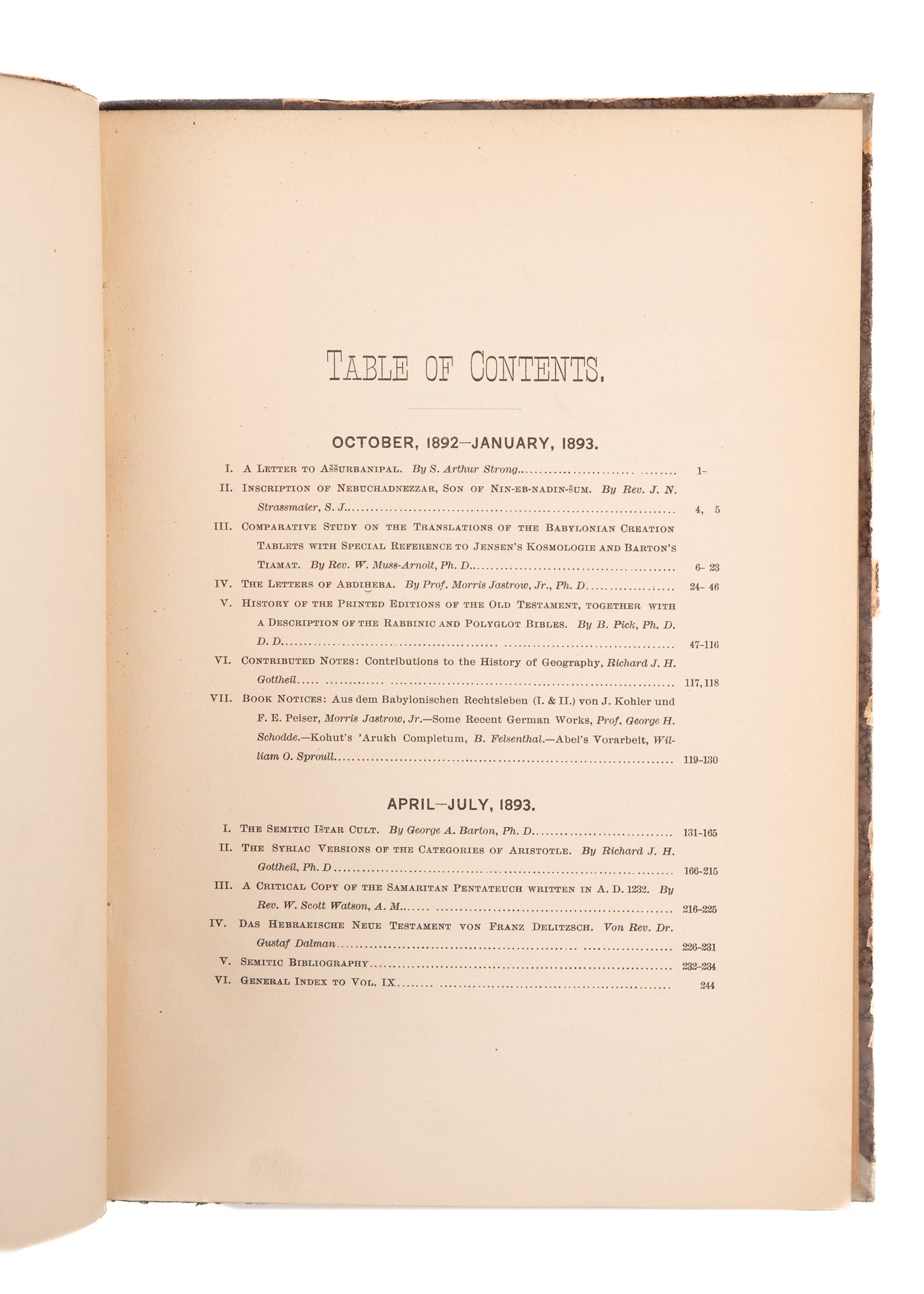 1889-1893 HEBRAICA. First Academic Journal Dedicated to Hebrew & Semitic Studies in America.