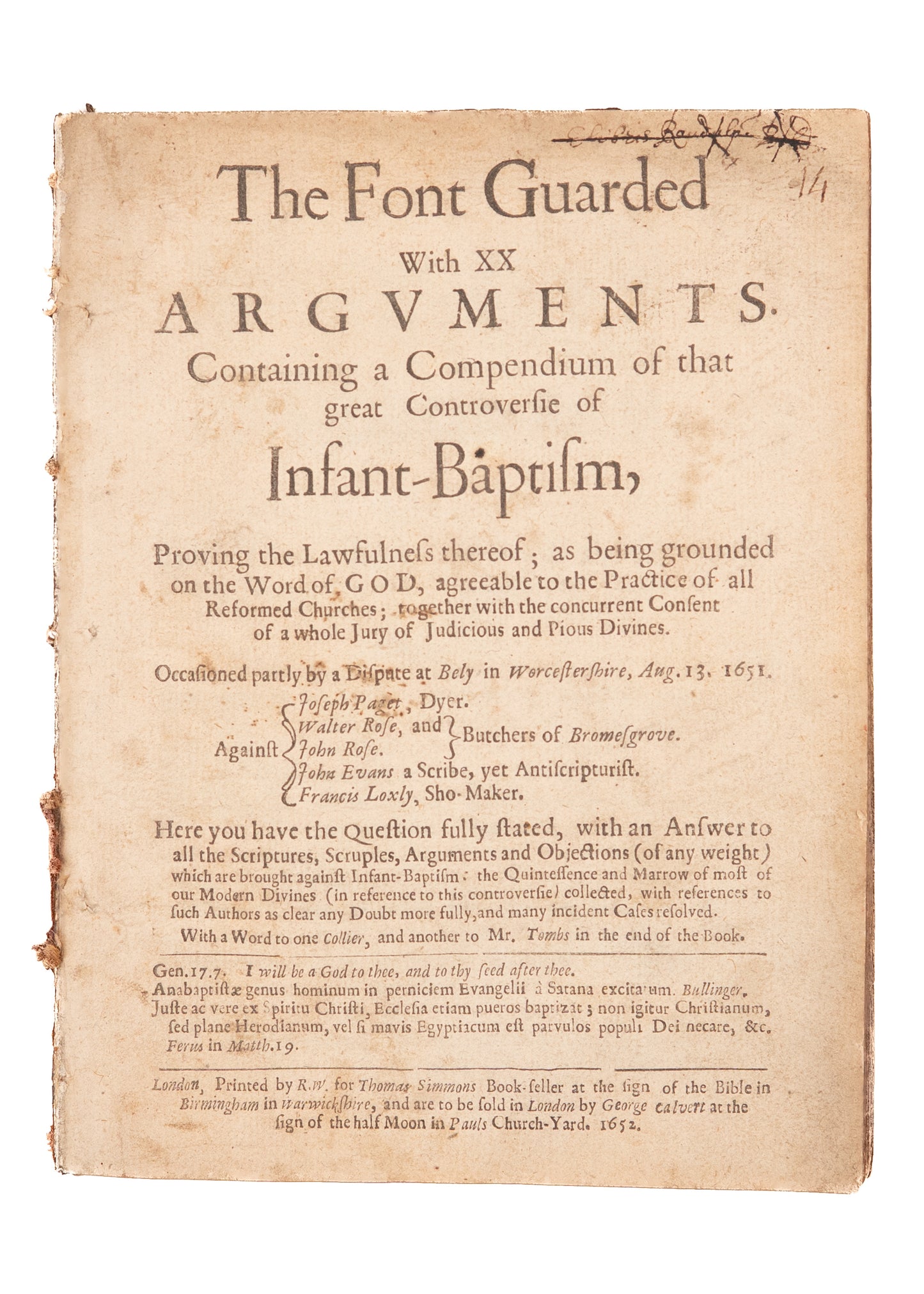 1652 THOMAS HALL. Covenantal Baptism Guarded Against the Baptists & Anabaptists. Rare Puritan.