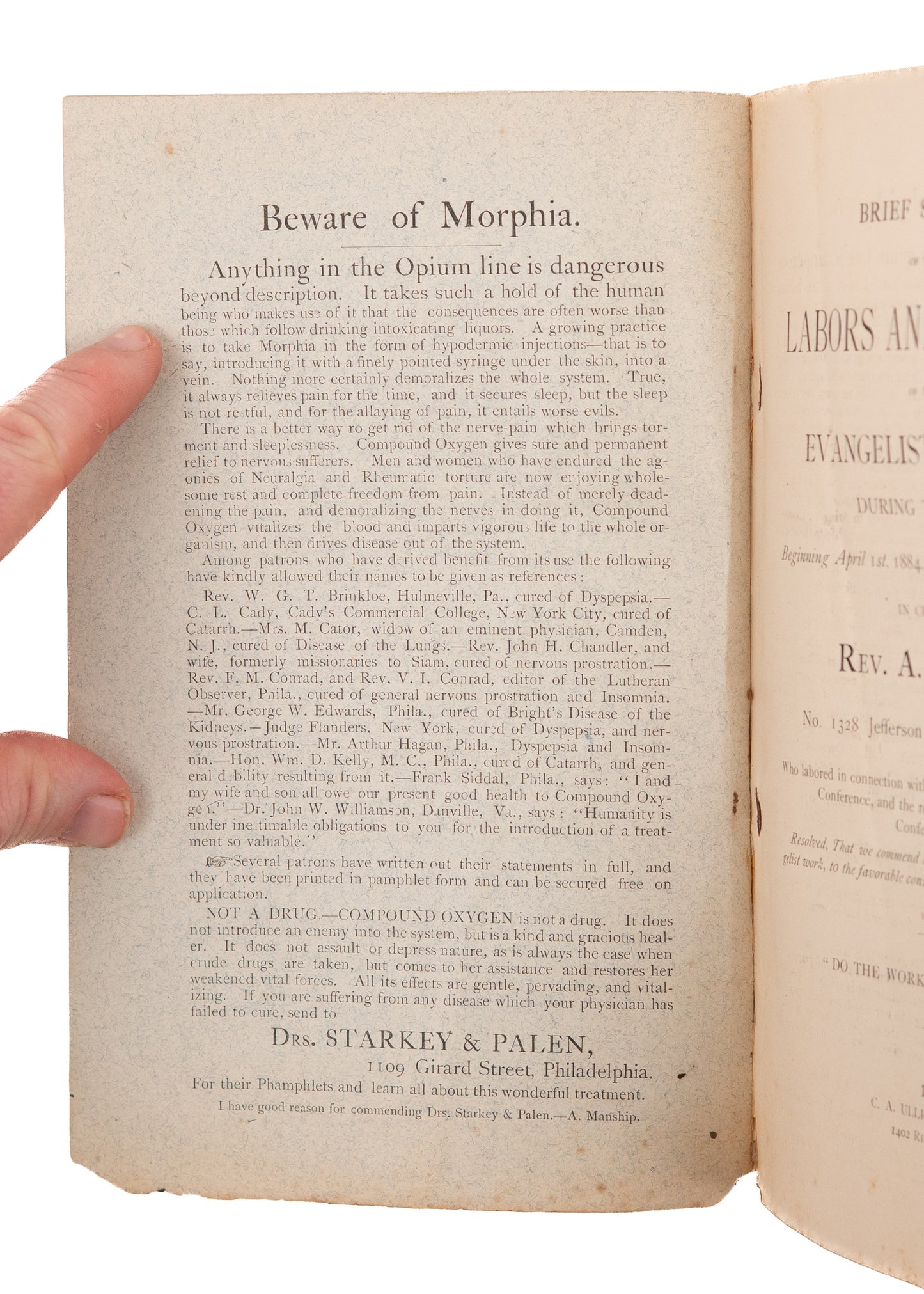 1885 ANDREW MANSHIP. Brief Sketch of the Labors of the Gospel Tent Association. Very Scarce.