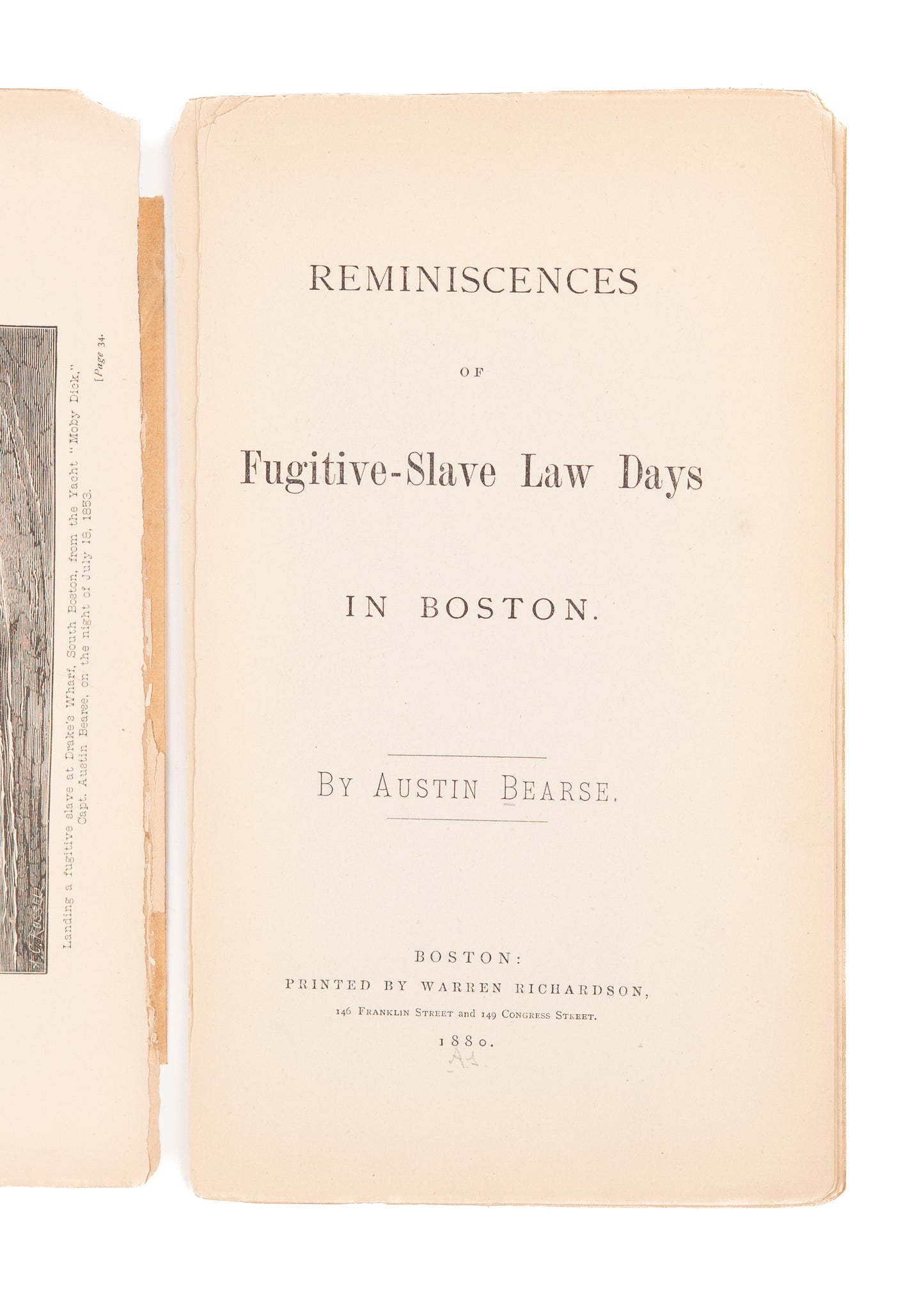 1880 AUSTIN BEARSE. Rare Autobiography of the Sea Captain of Underground Railroad.