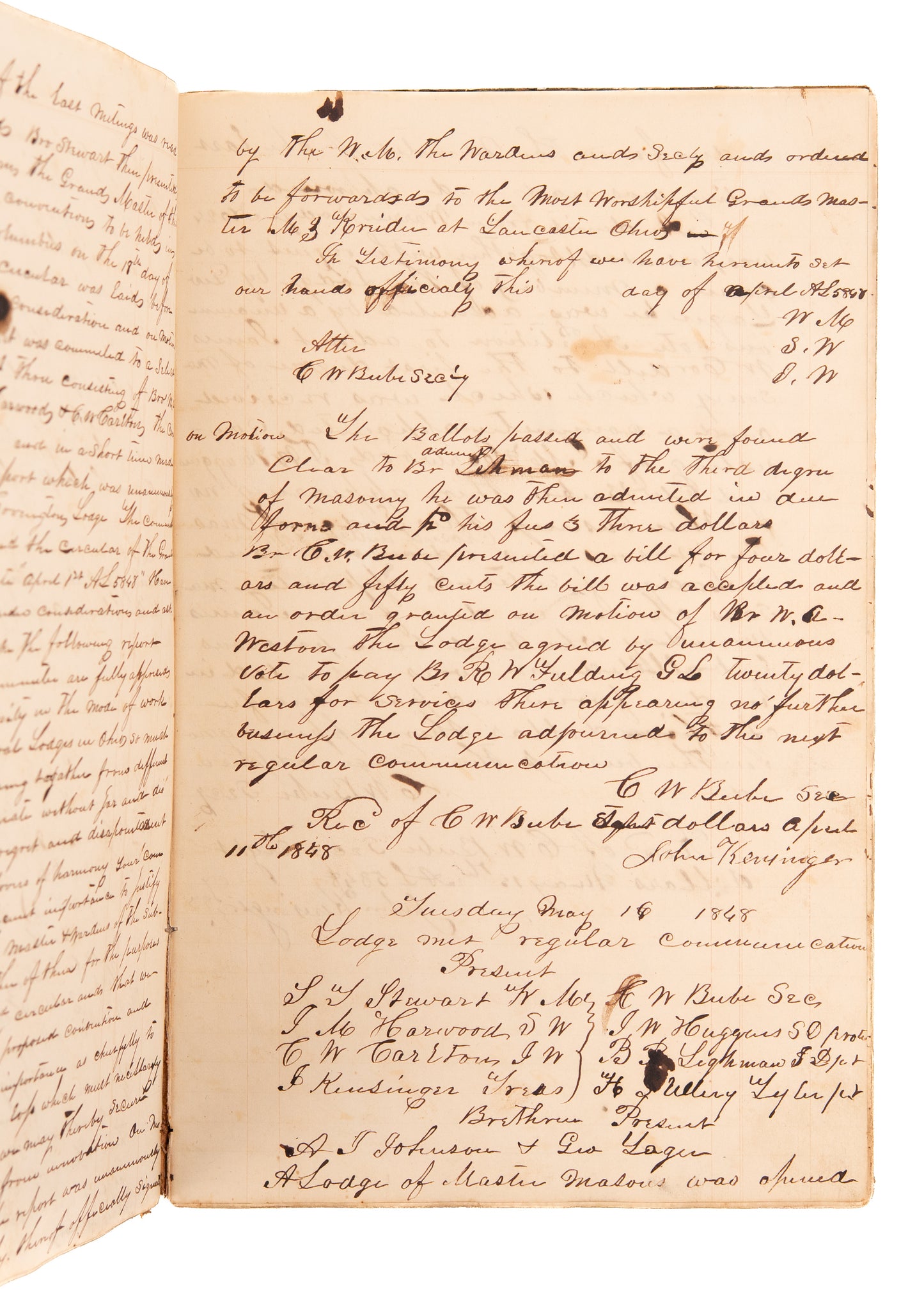 1847-1853 OHIO FREEMASONRY. Superb Masonic Journal with Detailed Meeting Notes, Discipline, Controversies, &c.
