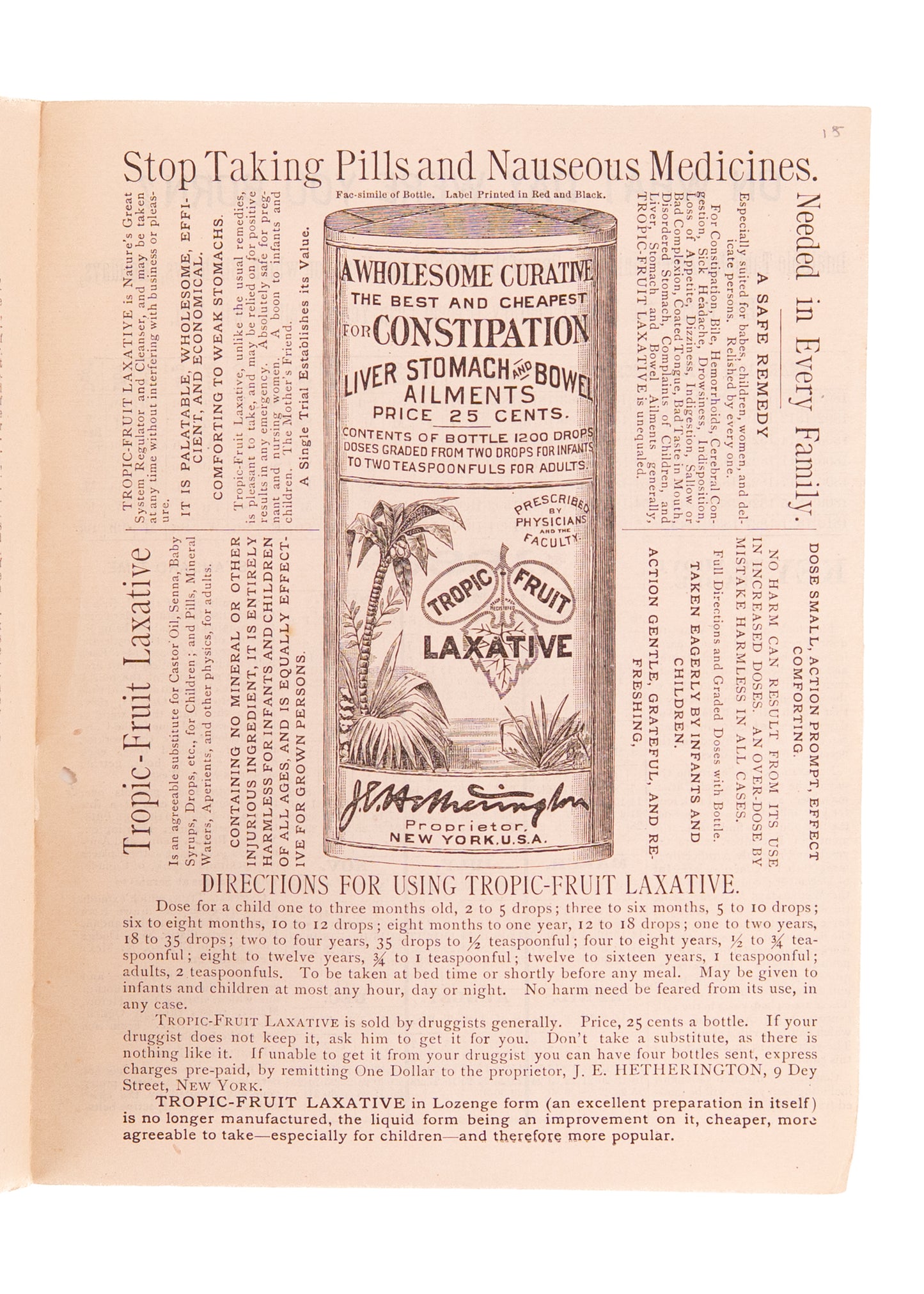 1886 ANTI-CONSTIPATION ALMANAC. Quit Pill-Popping and Start Drip Dropping to Aid Your . . .