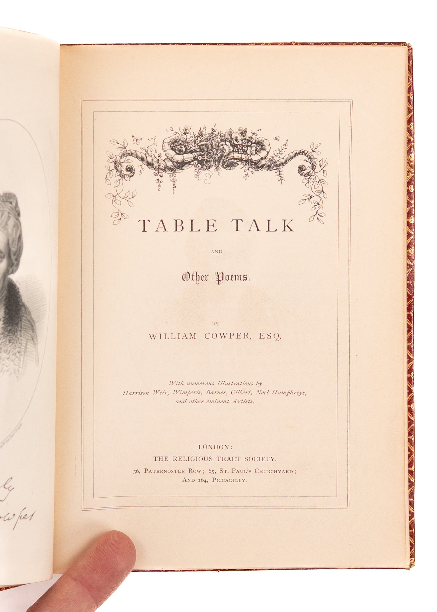 1860 WILLIAM COWPER .Table Talk and Other Poems. Fwd John Newton. Slavery - Riviere Binding.