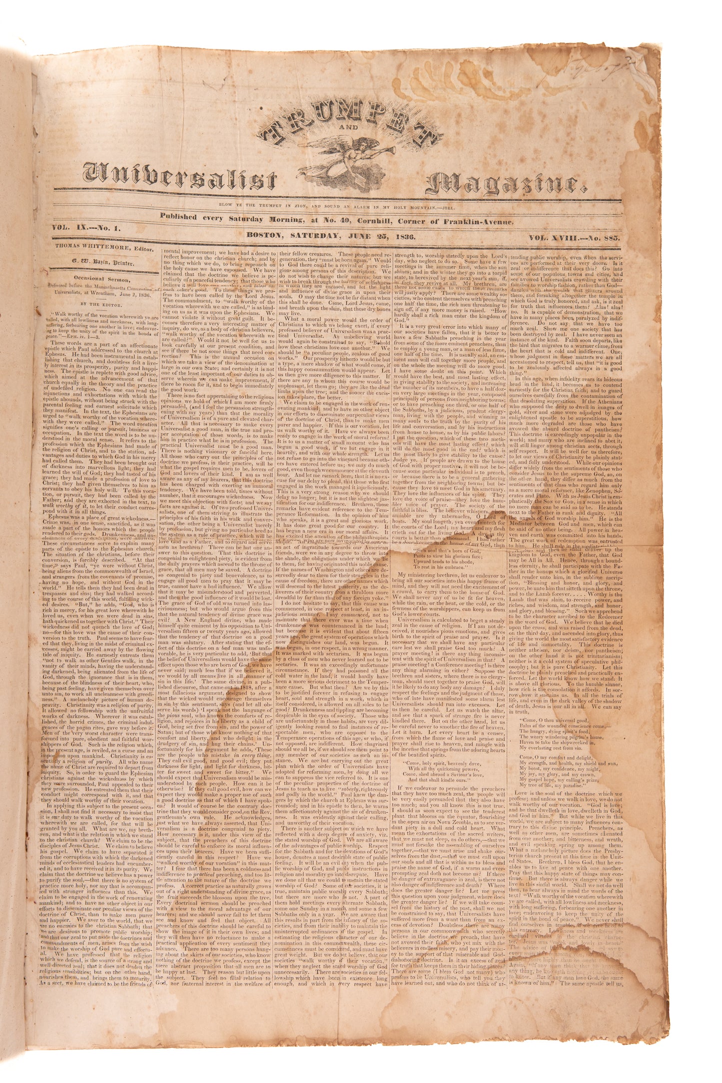 1836 CHRISTIAN UNIVERSALIST MAG. Eternal Conscious Torment Leads to Insanity - Lemuel Haynes