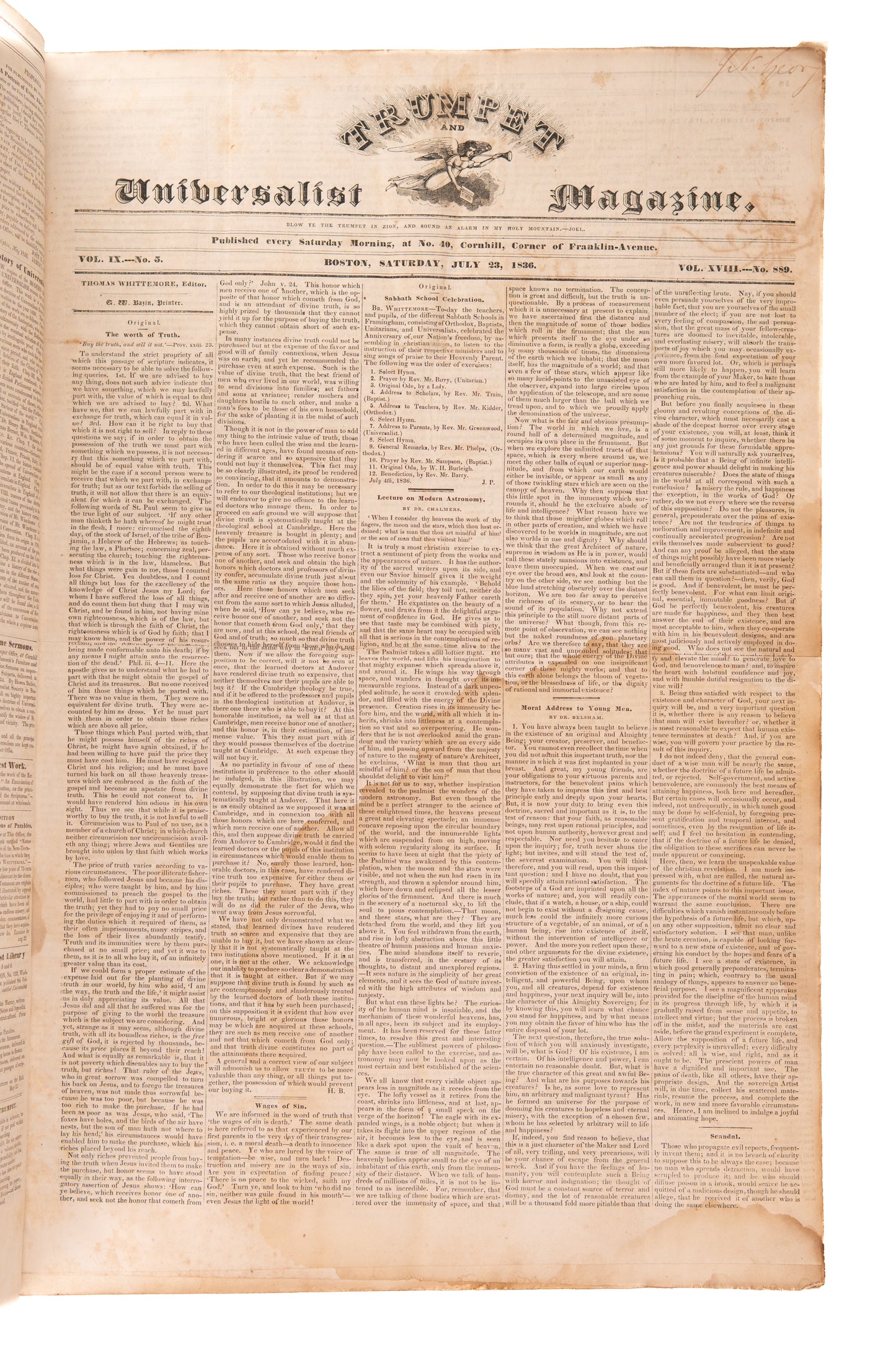 1836 CHRISTIAN UNIVERSALIST MAG. Eternal Conscious Torment Leads to Insanity - Lemuel Haynes