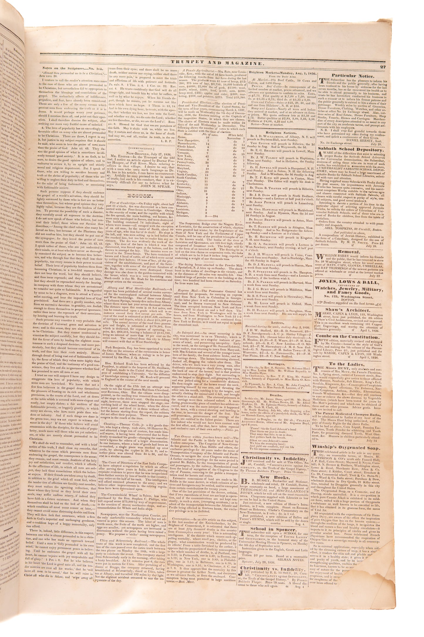 1836 CHRISTIAN UNIVERSALIST MAG. Eternal Conscious Torment Leads to Insanity - Lemuel Haynes
