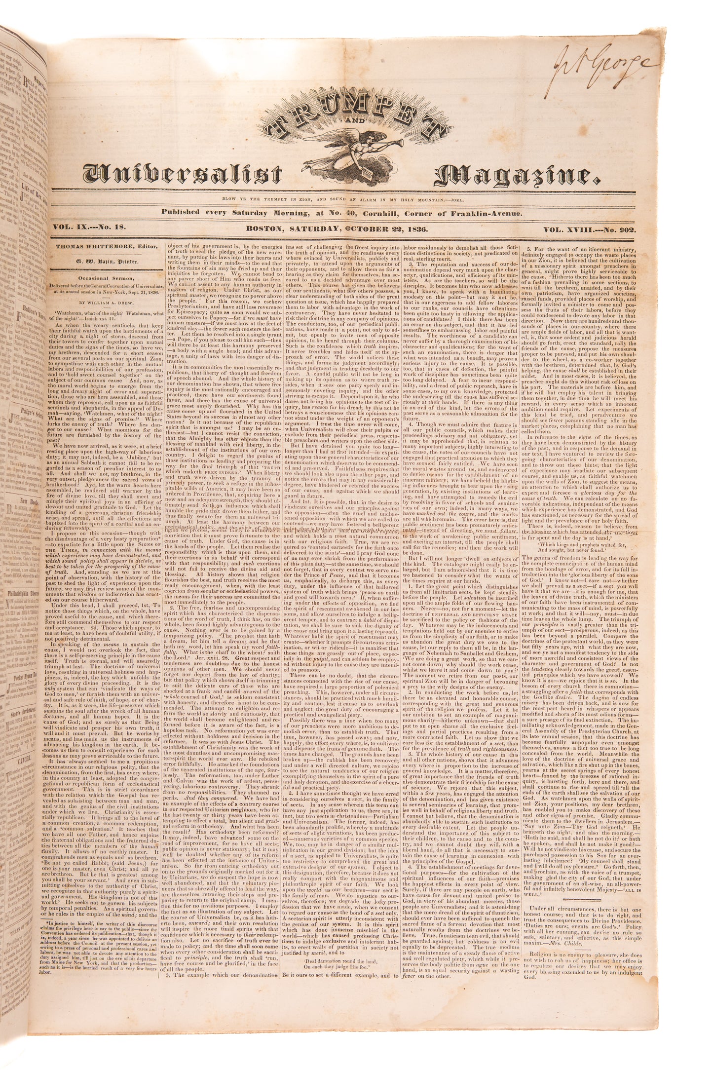 1836 CHRISTIAN UNIVERSALIST MAG. Eternal Conscious Torment Leads to Insanity - Lemuel Haynes