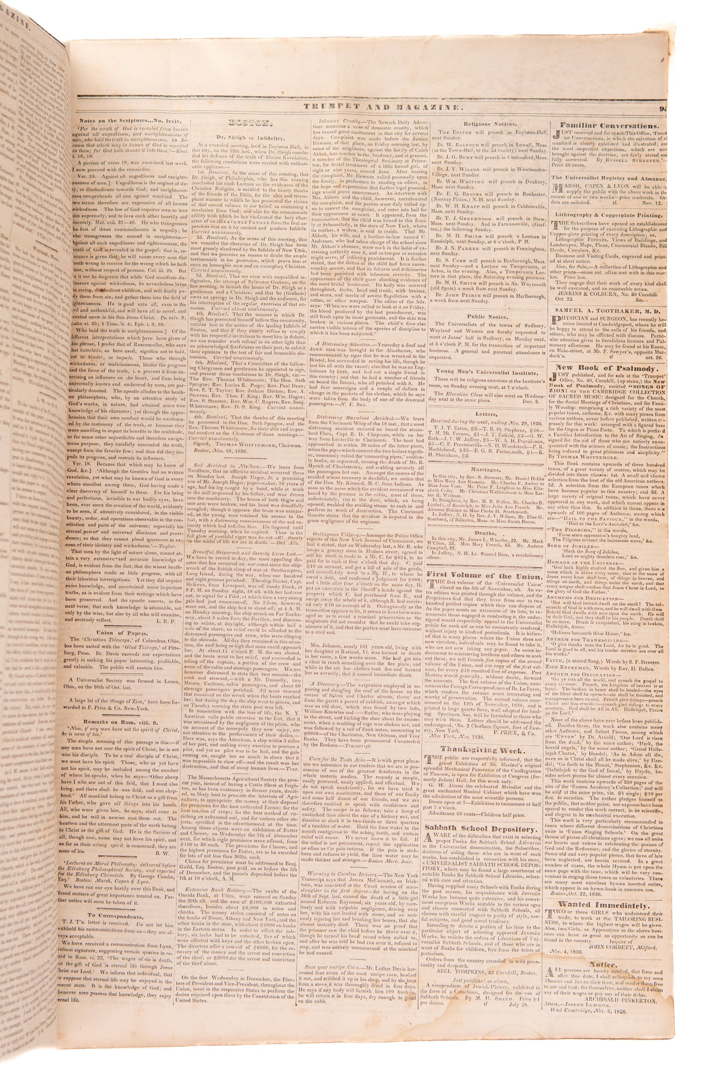 1836 CHRISTIAN UNIVERSALIST MAG. Eternal Conscious Torment Leads to Insanity - Lemuel Haynes
