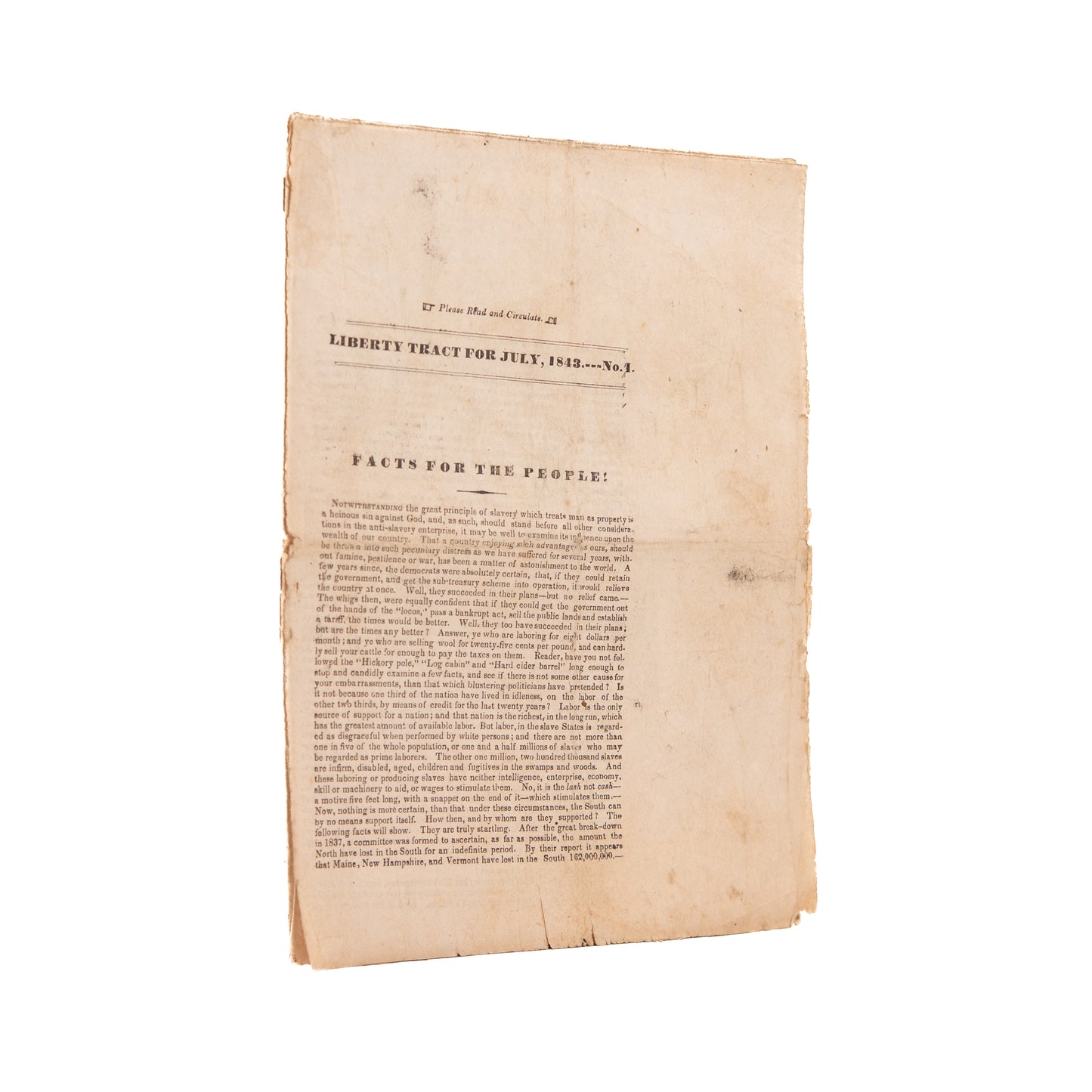 1843 ANTI-SLAVERY. Important First Tract of Liberty Party - Economic, Moral, and Legal Grounds of Abolition.
