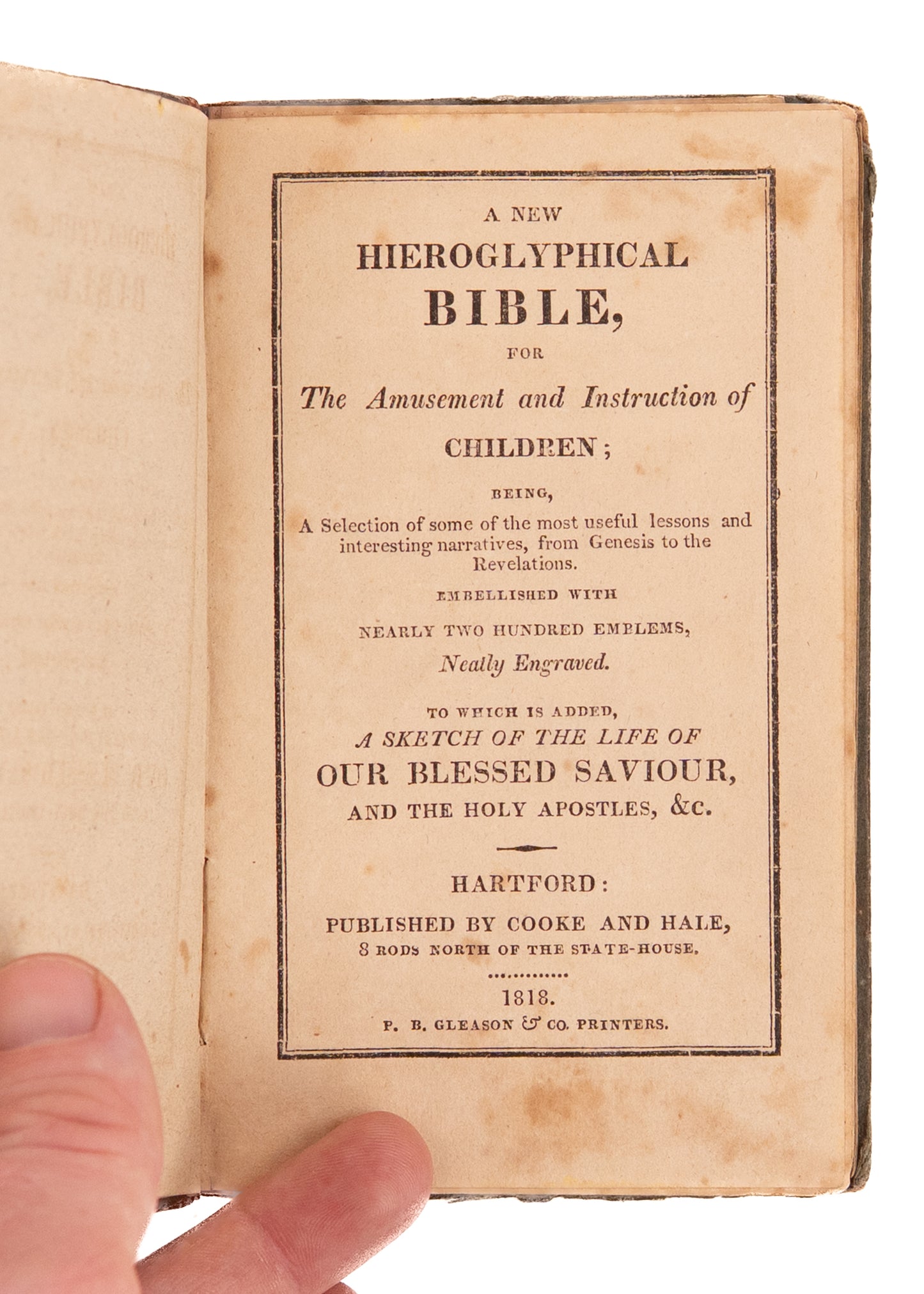 1818 HIEROGLYPHICAL BIBLE. Superb Woodcut American Edition of Bible for the Young.