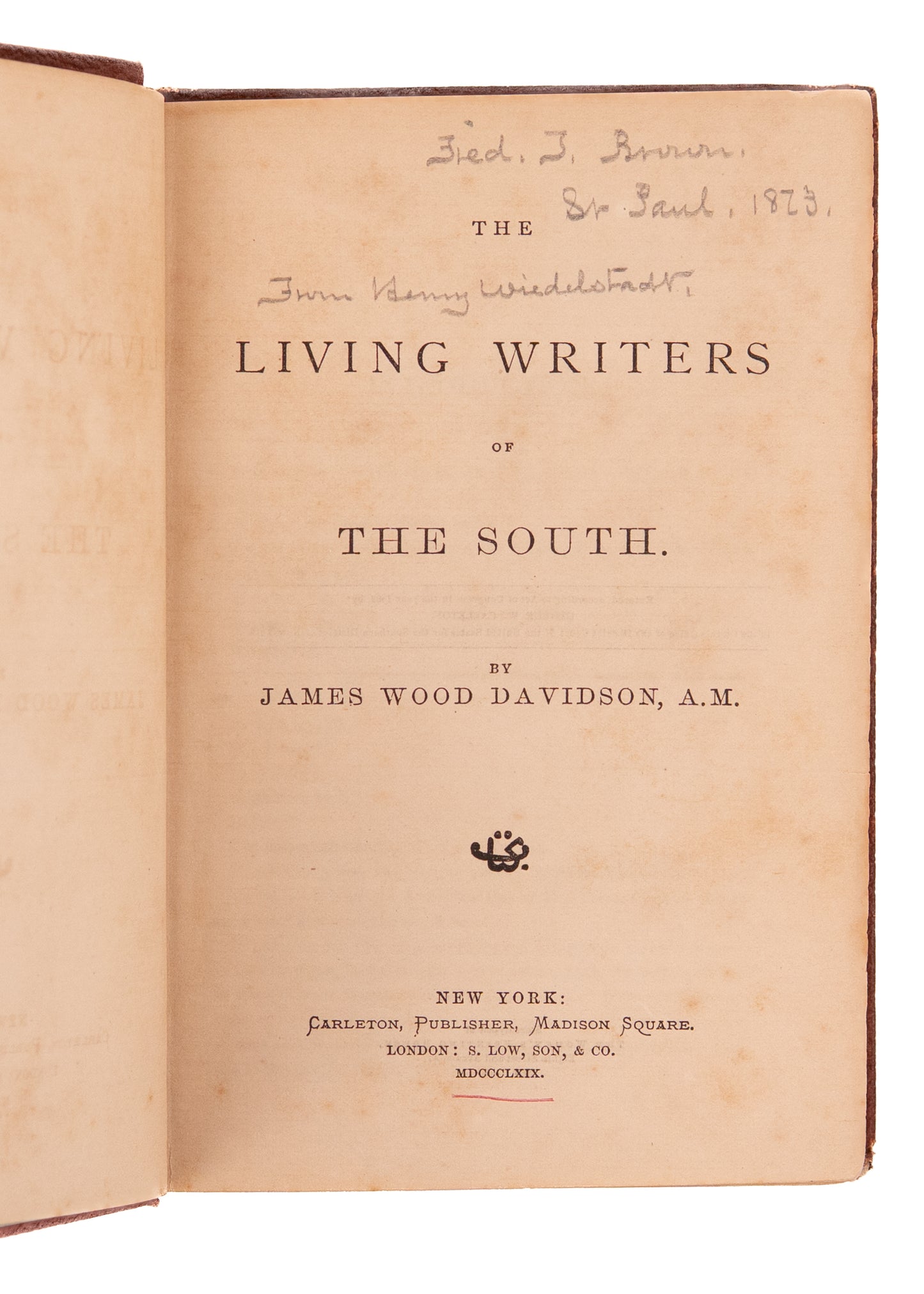 1869 SOUTHERN LITERATURE. 241 Living Writers of the South with Biographies and Extracts.