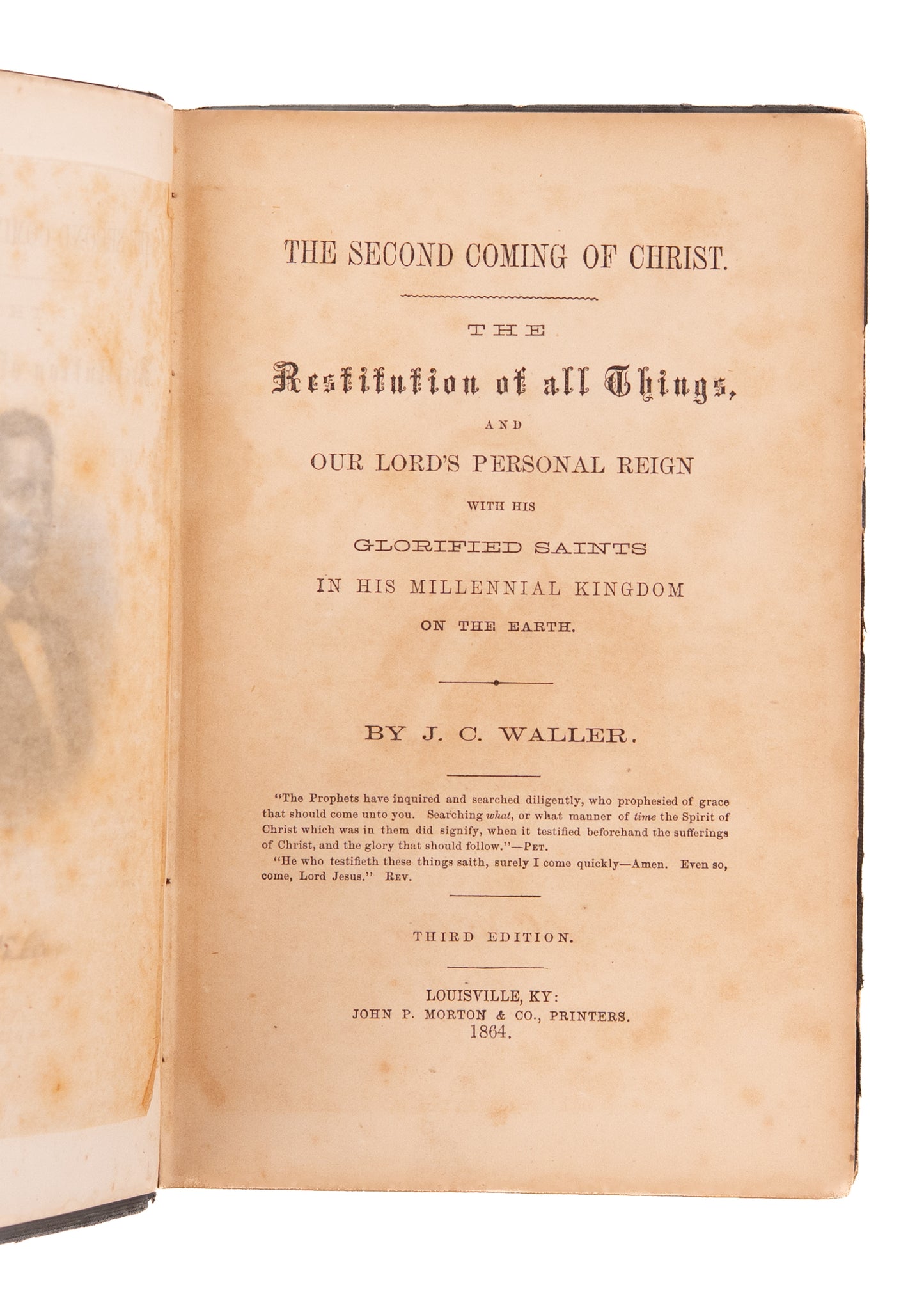 1864 KENTUCKY BAPTIST. Scarce Kentucky Baptist Work of Eschatology - Second Coming, Millennium, &c.