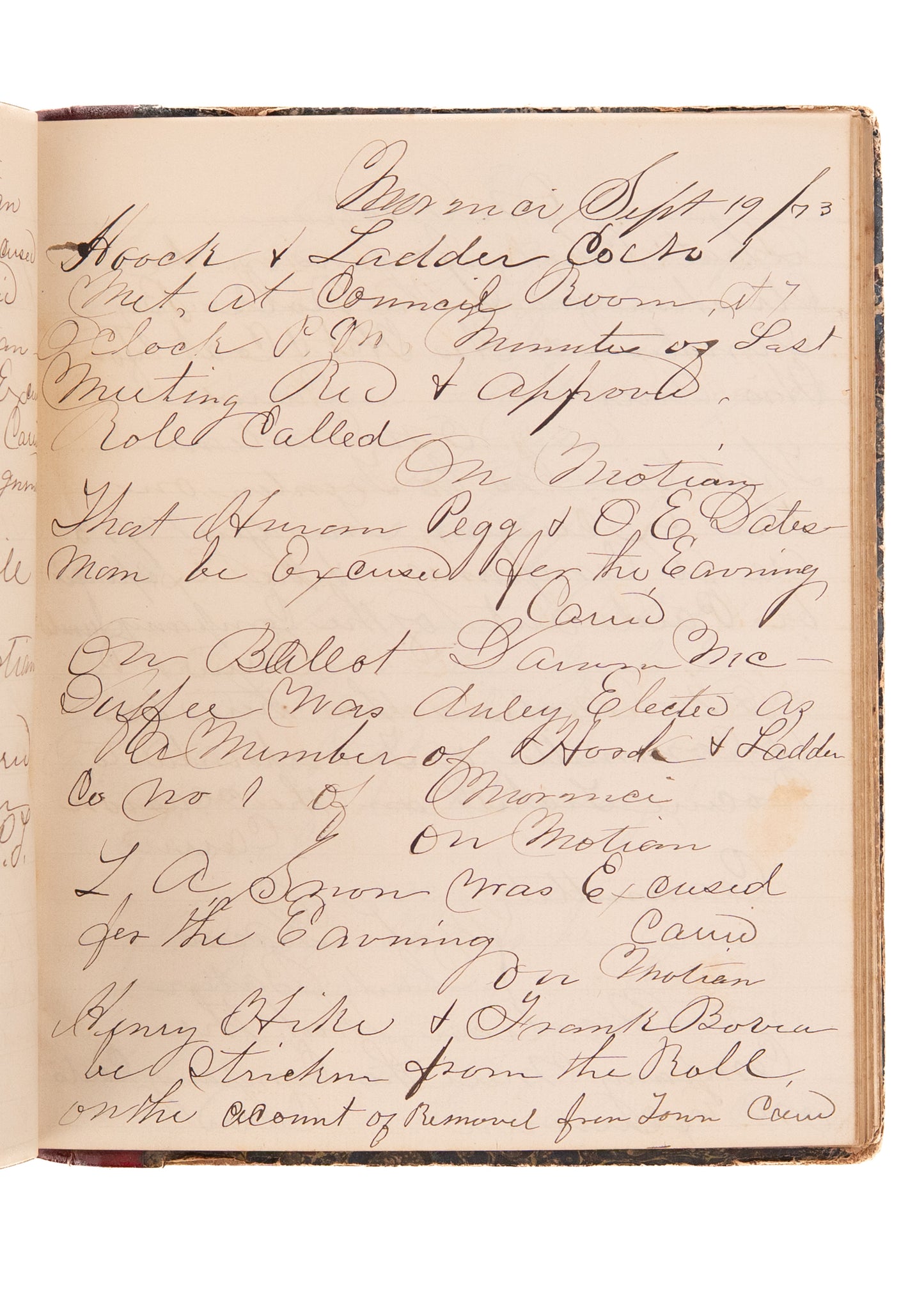 1871-78 HOOK & LADDER COMPANY. Rare Rural Michigan Records of Early Firemen, Fire Fights, Equipment, &c.