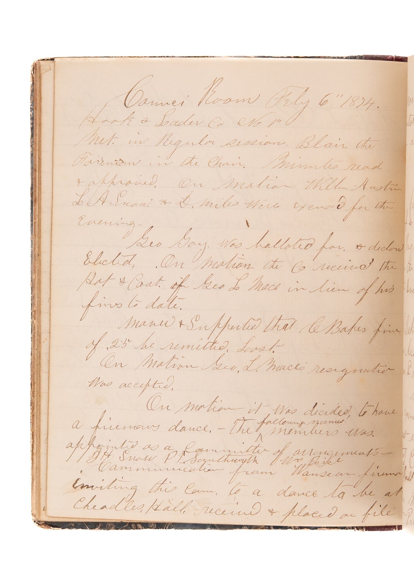 1871-78 HOOK & LADDER COMPANY. Rare Rural Michigan Records of Early Firemen, Fire Fights, Equipment, &c.