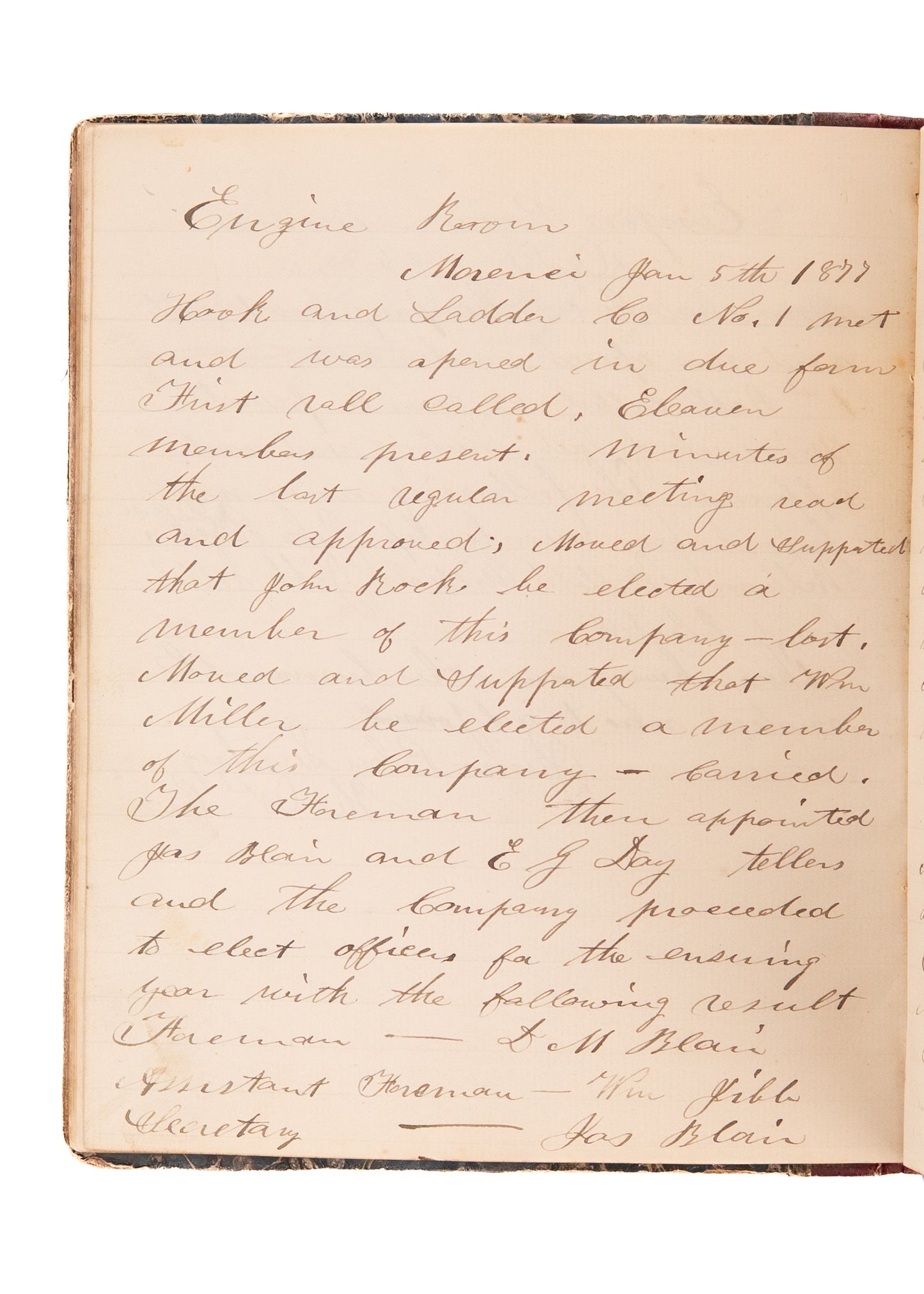 1871-78 HOOK & LADDER COMPANY. Rare Rural Michigan Records of Early Firemen, Fire Fights, Equipment, &c.