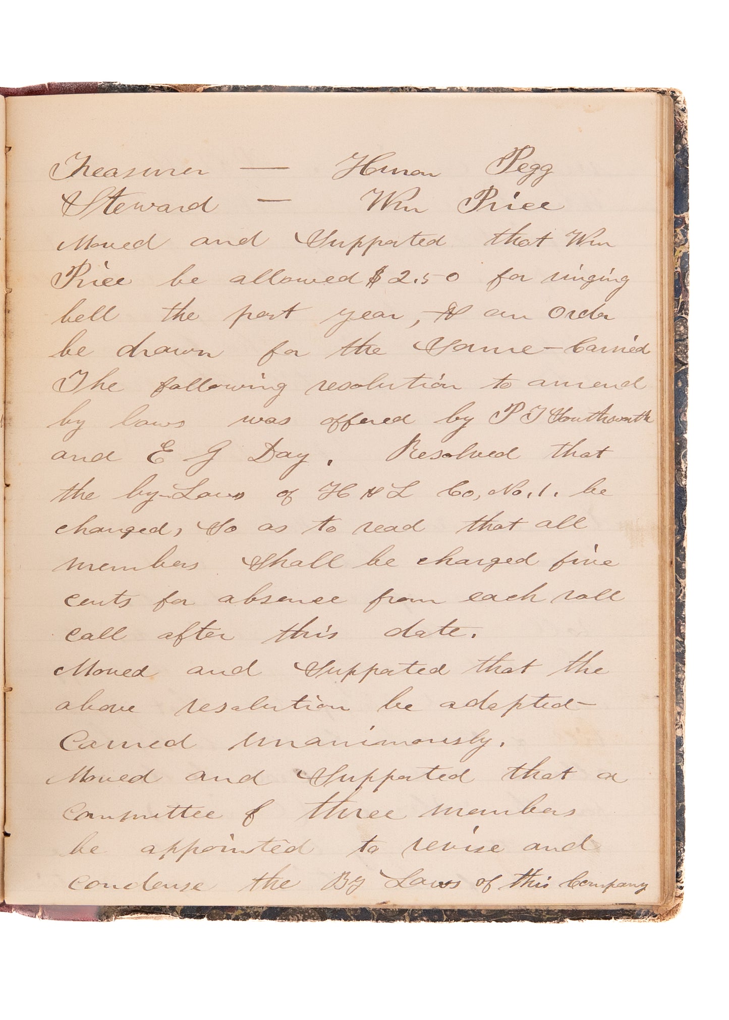 1871-78 HOOK & LADDER COMPANY. Rare Rural Michigan Records of Early Firemen, Fire Fights, Equipment, &c.
