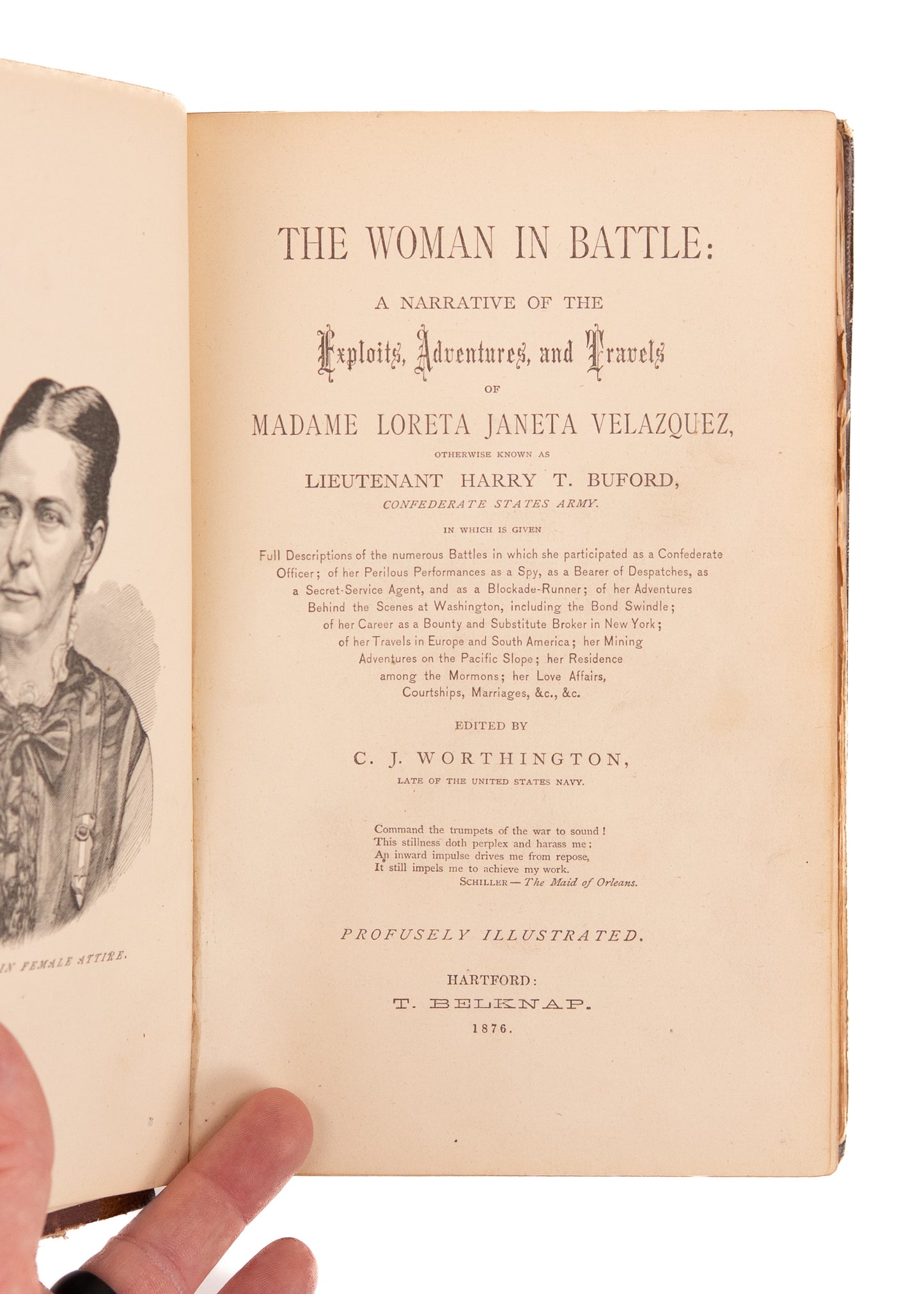 1876 CROSS-DRESSING CONFEDERATE. First Edition Life of Loreta Velazquez, i.e. Lieutenant Harry T. Buford