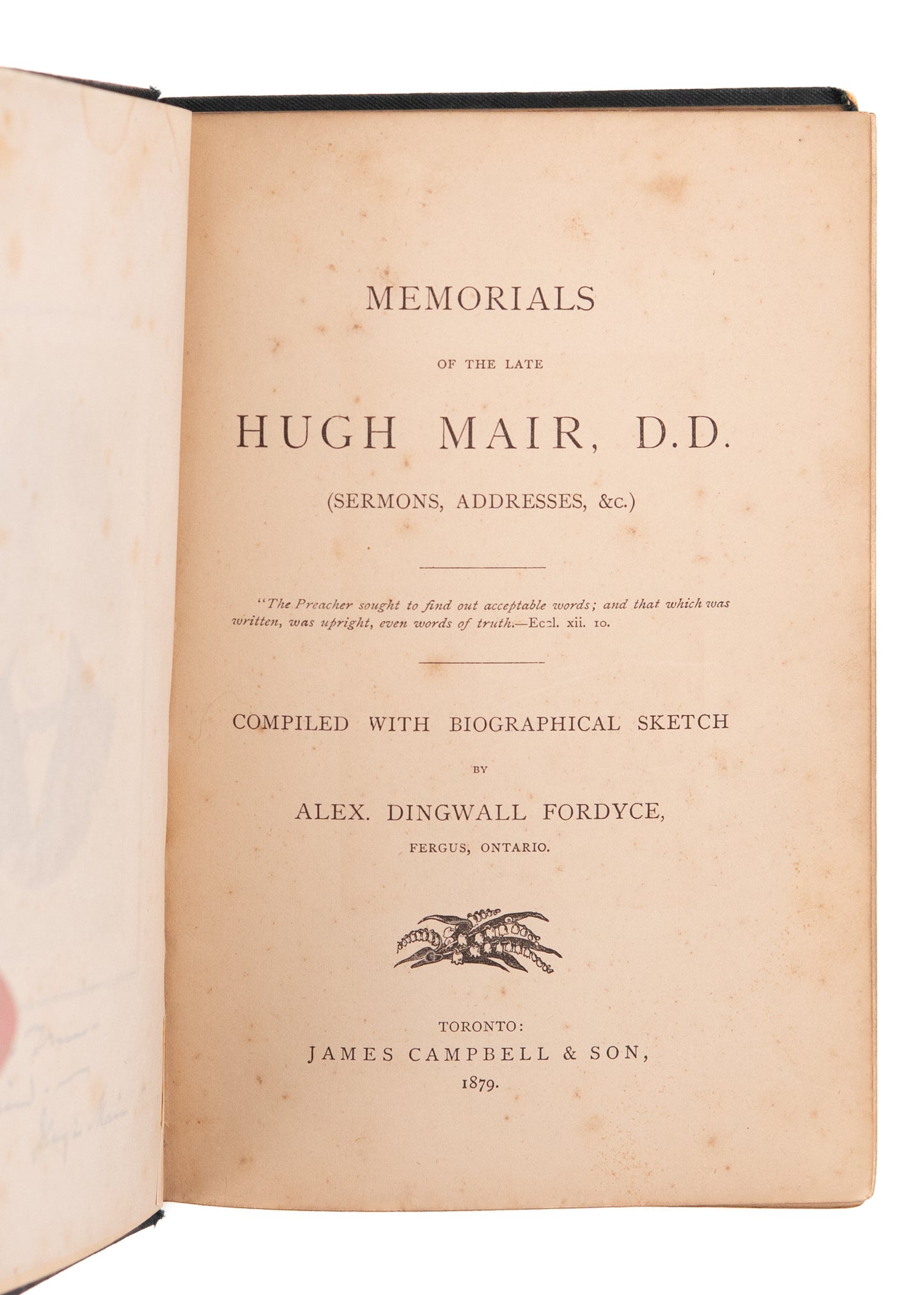 1879 HUGH MAIR. Sermons & Life of Scottish Presbyterian, Hugh Mair. Scarce. New York & Canada.