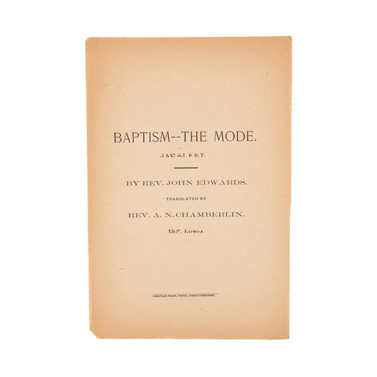 1890 CHEROKEE LANGUAGE. Rare Vinita Oklahoma Imprint of Presbyterian Work on Baptism.