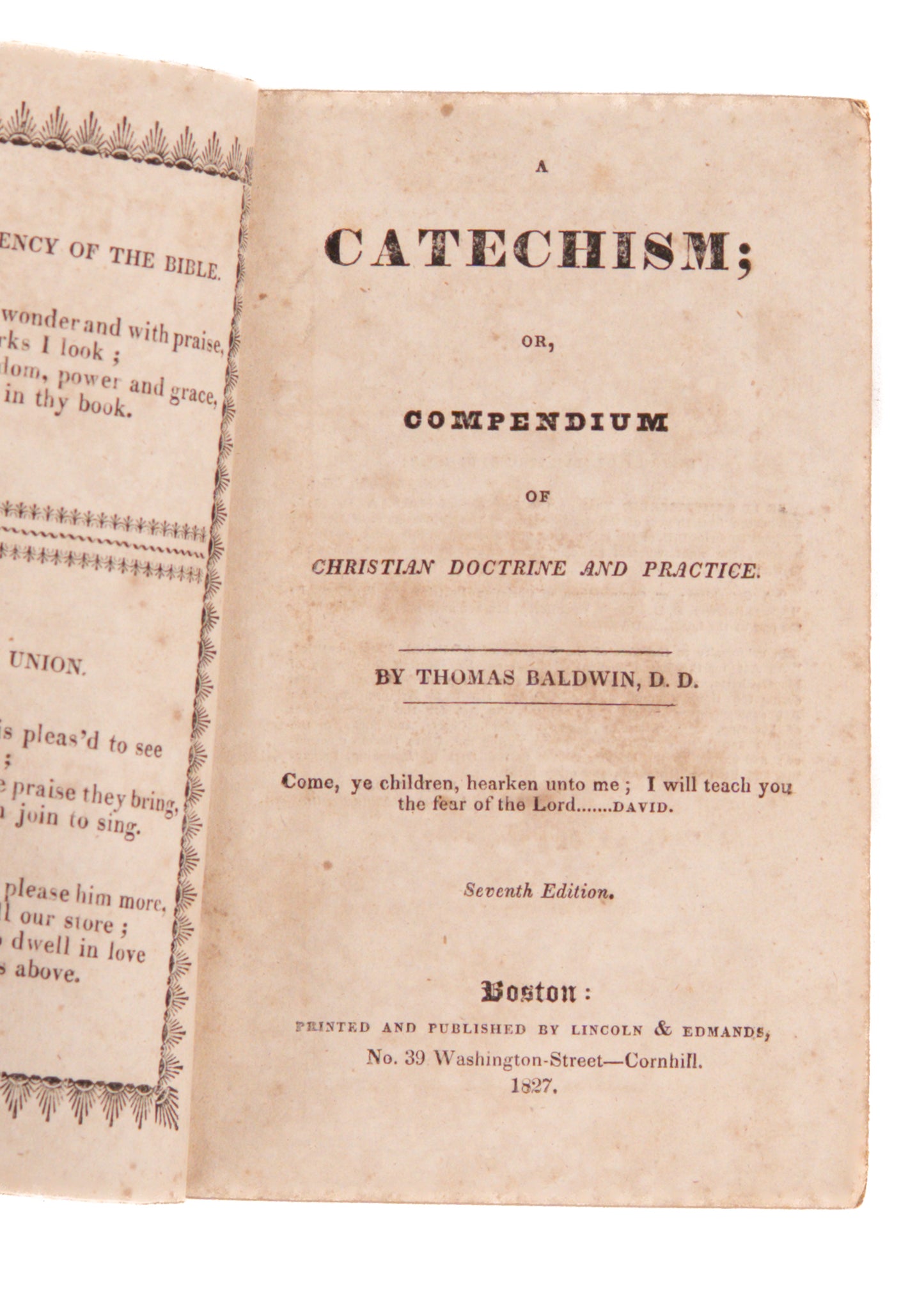 1827 BAPTIST CATECHISM. Dr. Baldwin's Catechism for the Young. Early American Imprint.