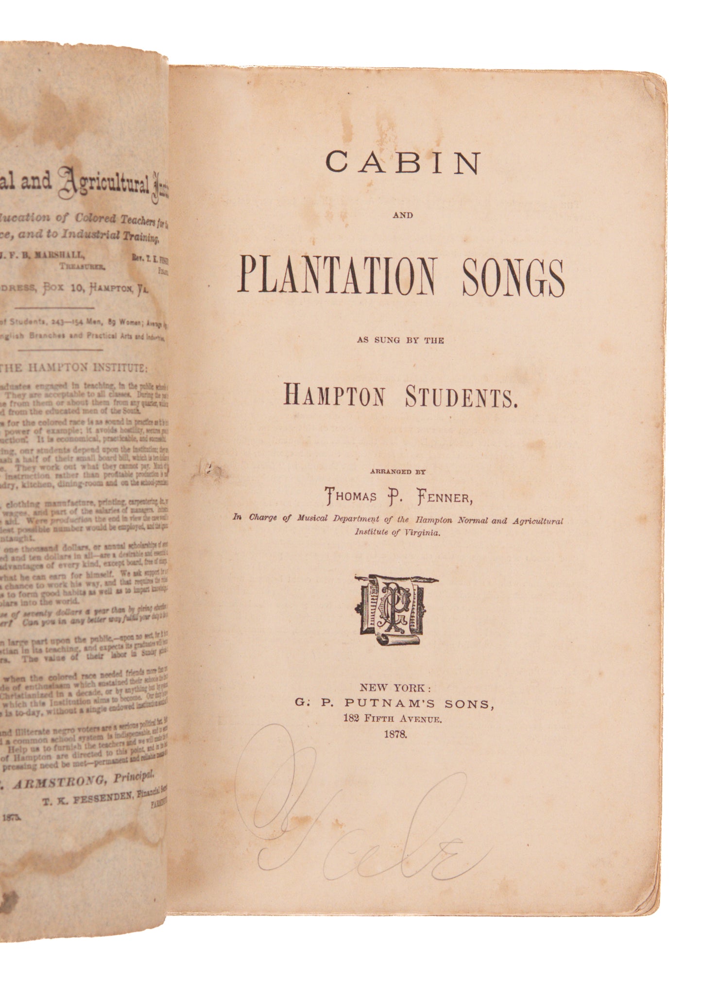 1877 SLAVERY SONGS. Cabin and Plantation Songs as Sung by Formerly Enslaved Persons.