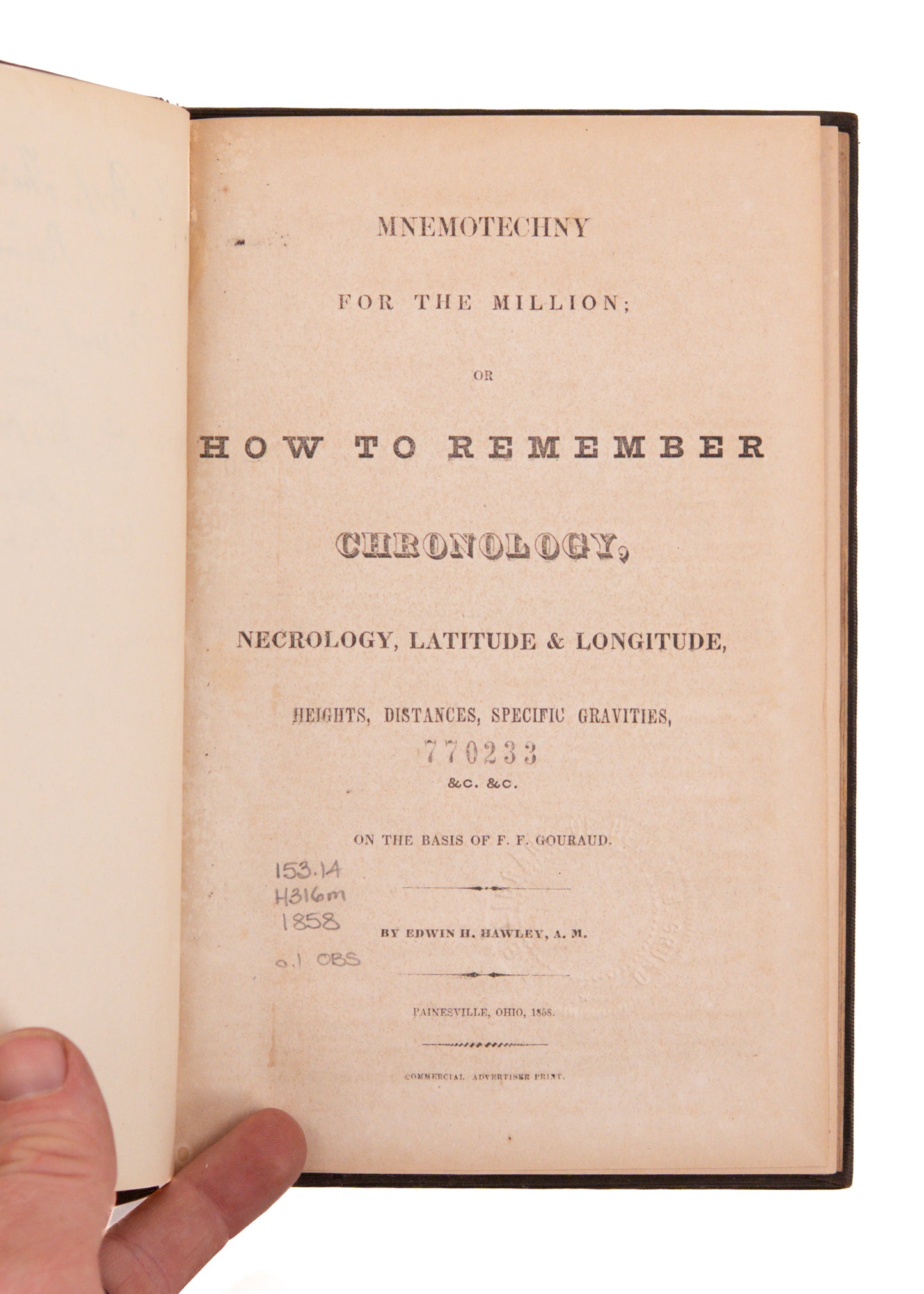 1858 MNEMOTECHNY. On the Science and Practice of Improving the Memory. Signed.